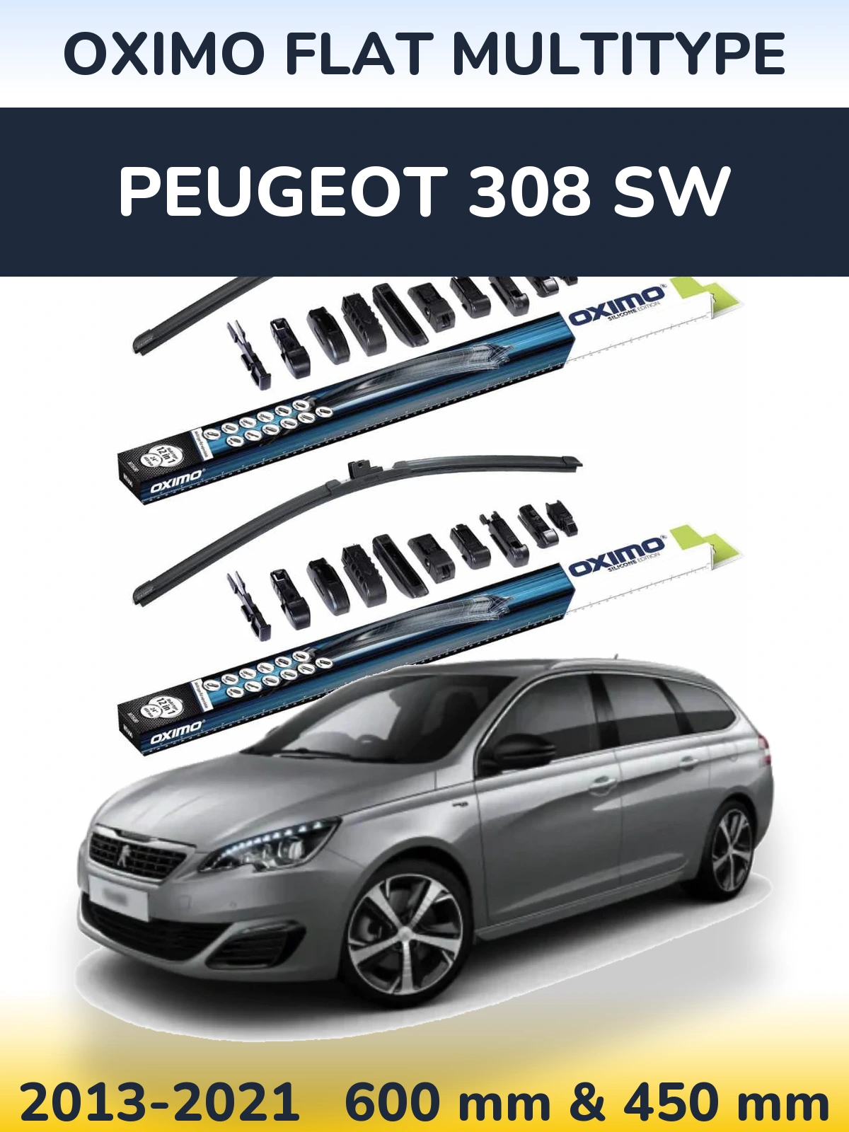 Front wiper blade set Oximo Flat MultiTypee 600 & 450 мм for Peugeot 308 SW 2013-2021