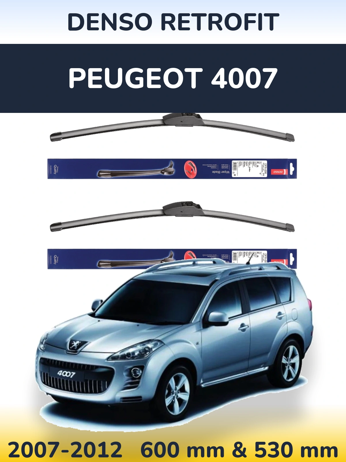 Front wiper blade set Denso Retrofit 600 & 530 мм for Peugeot 4007 2007-2012