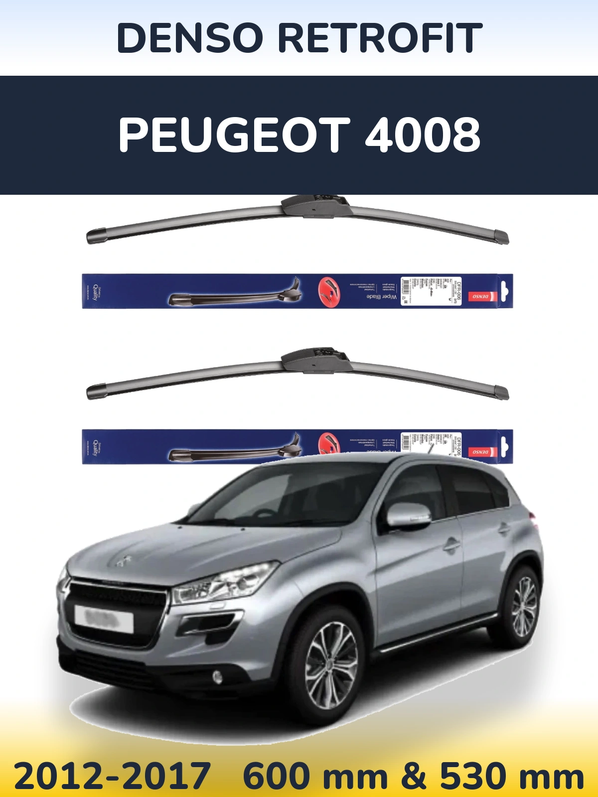 Komplet przednich wycieraczek Denso Retrofit 600 & 530 mm do Peugeot 4008 2012-2017