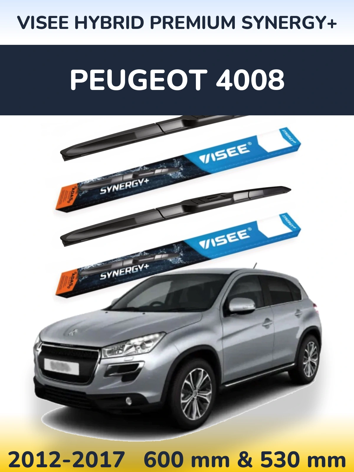 Komplet przednich wycieraczek VISEE HYBRID PREMIUM SYNERGY+ 600 & 530 mm do Peugeot 4008 2012-2017