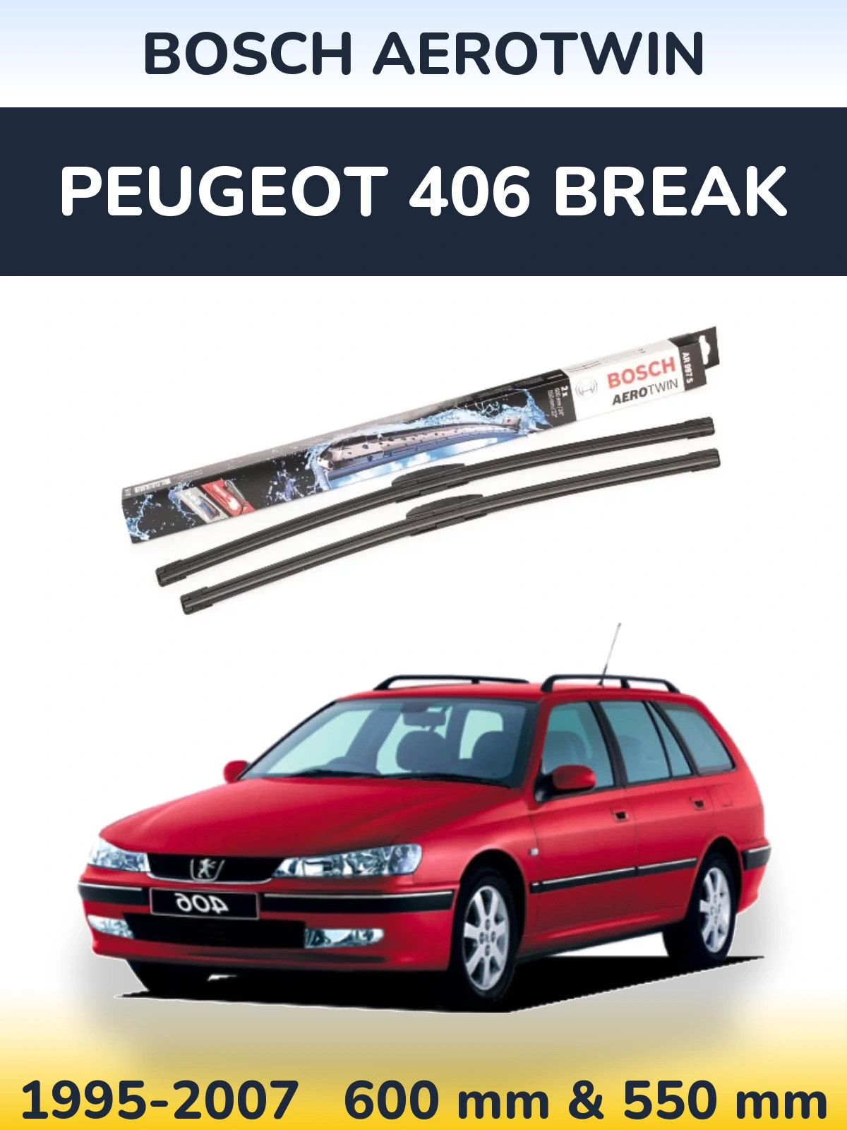 Комплект передних дворников BOSCH AeroTwin 600 & 550 мм для Peugeot 406 Break 1995-2007