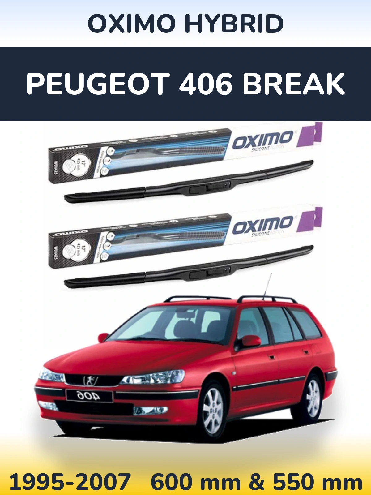 Комплект передних дворников Oximo Hybrid 600 & 550 мм для Peugeot 406 Break 1995-2007