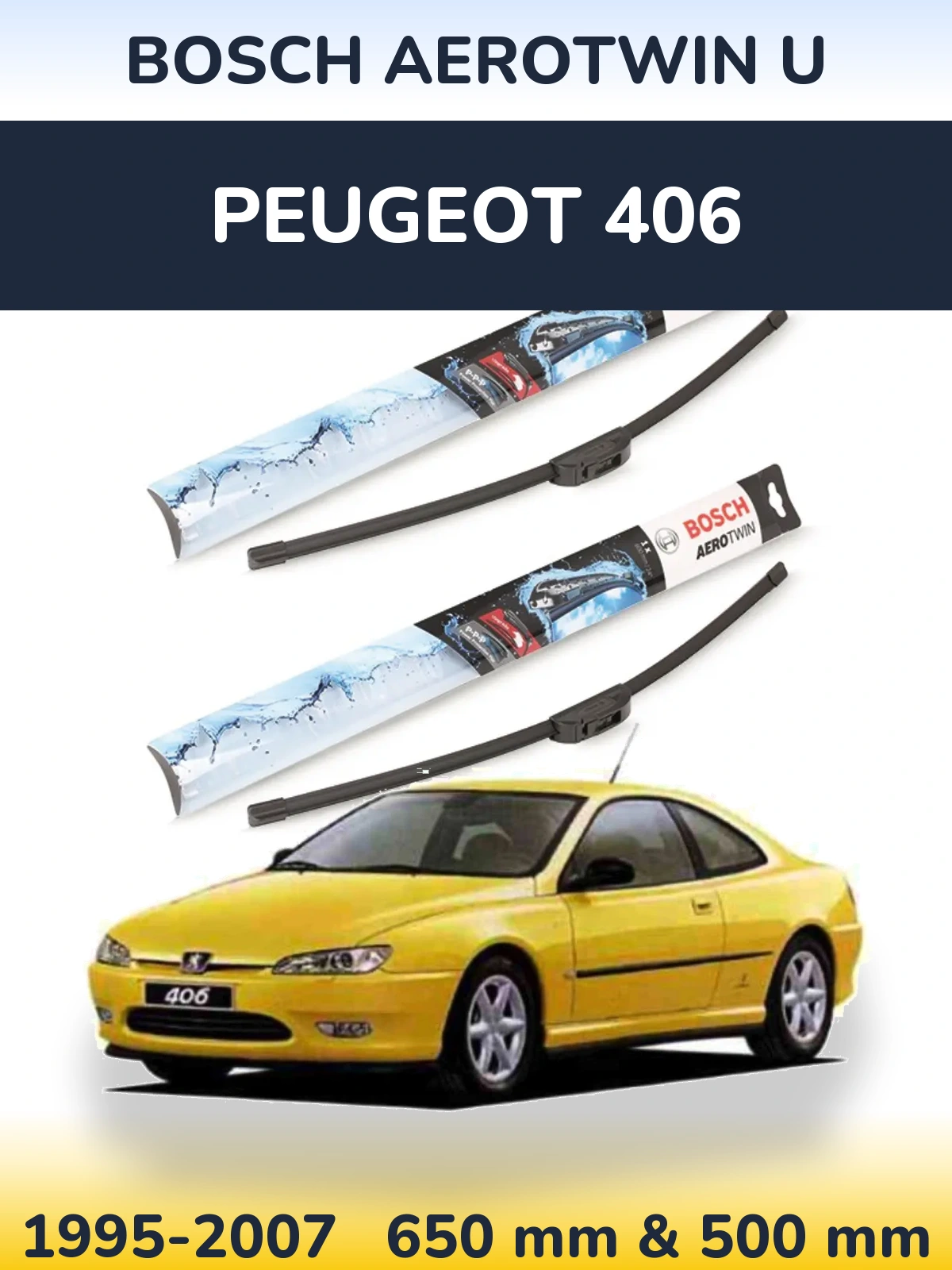 Комплект передних дворников BOSCH AeroTwin U 650 & 500 мм для Peugeot 406 1995-2007