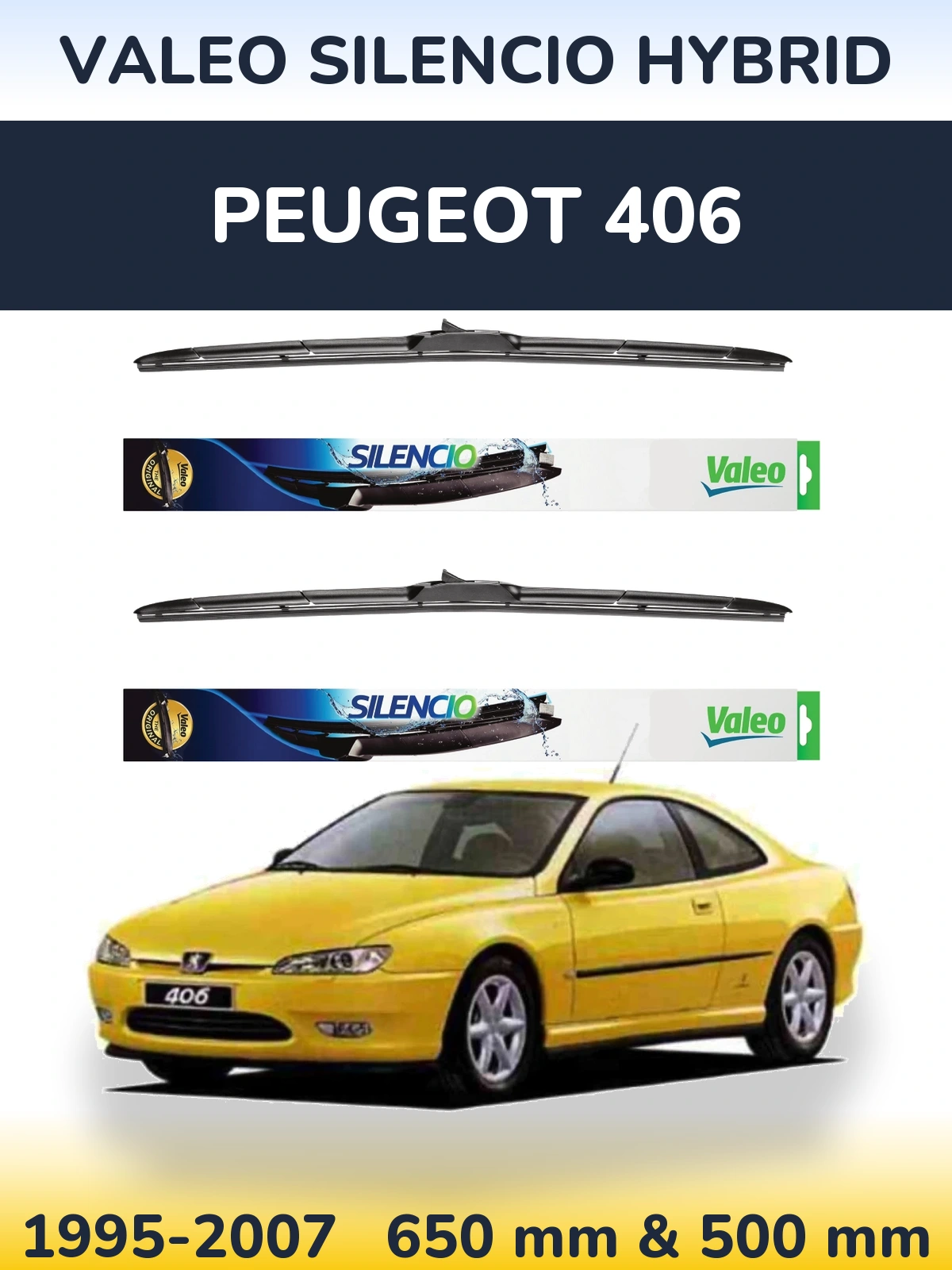 Комплект передних дворников Valeo Silencio Hybrid 650 & 500 мм для Peugeot 406 1995-2007
