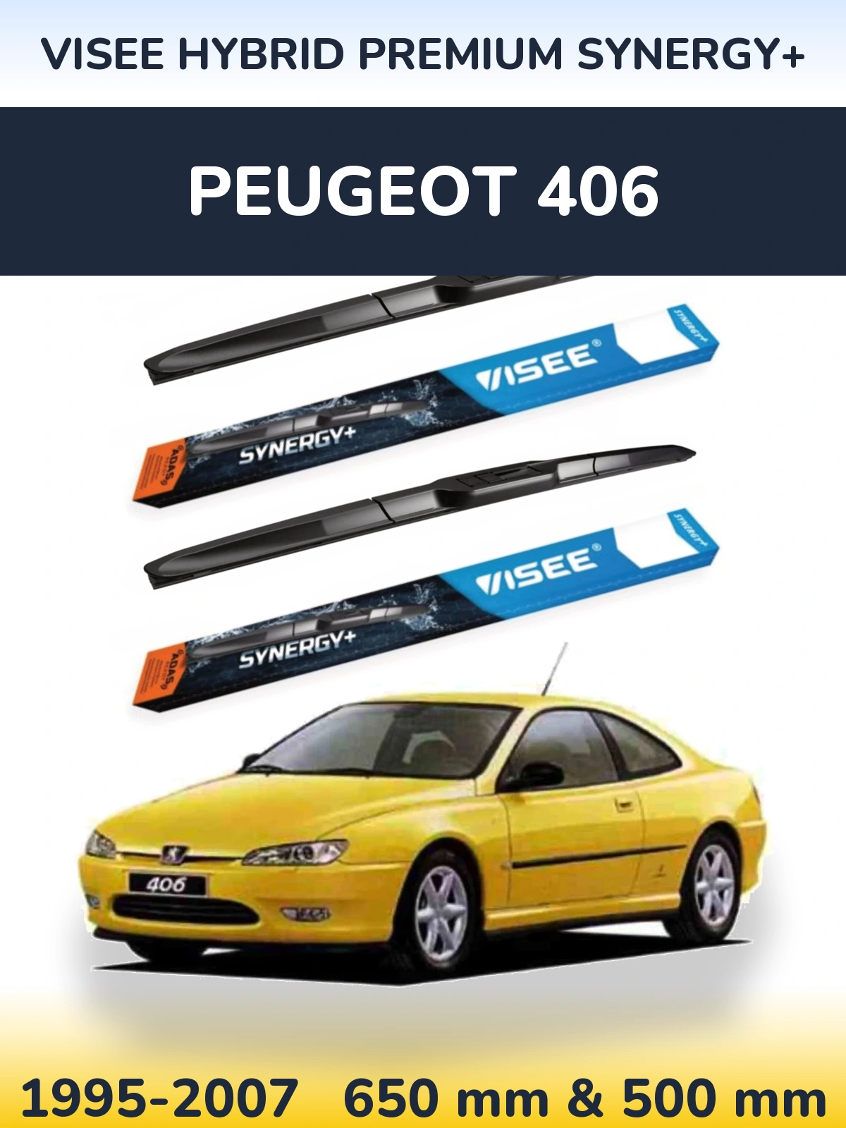 Front wiper blade set VISEE HYBRID PREMIUM SYNERGY+ 650 & 500 мм for Peugeot 406 1995-2007