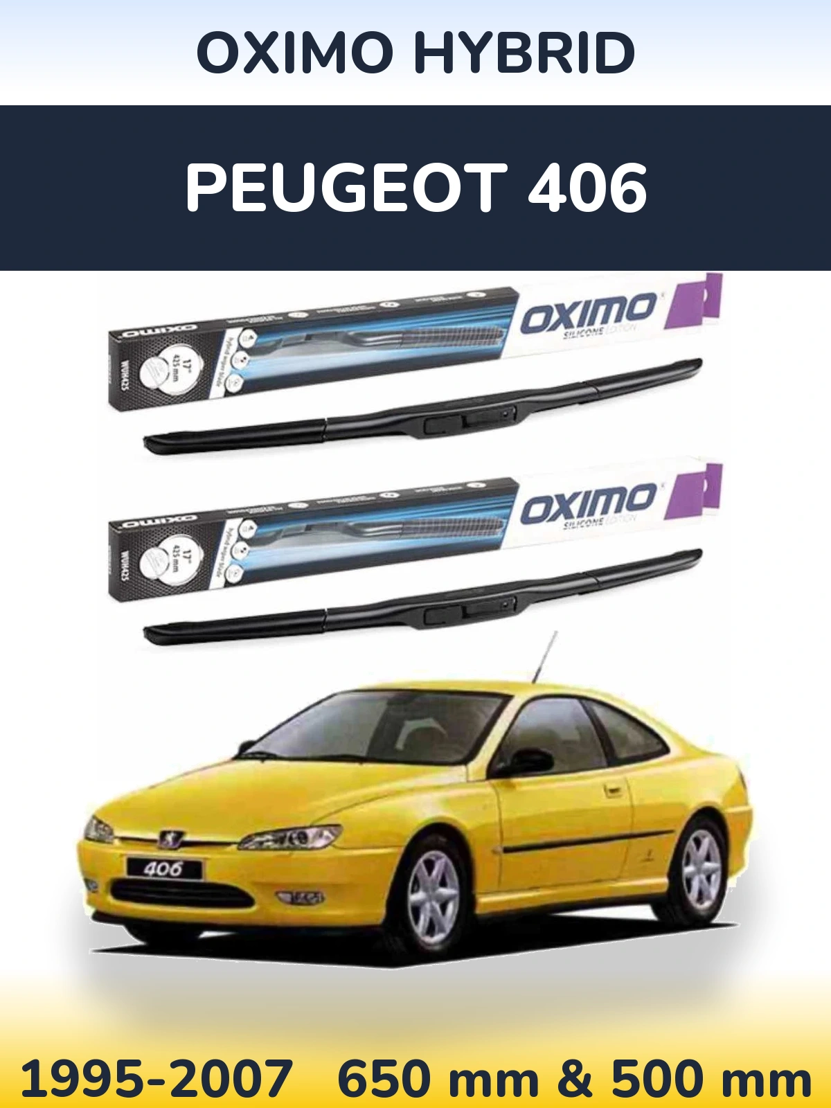 Komplet przednich wycieraczek Oximo Hybrid 650 & 500 mm do Peugeot 406 1995-2007