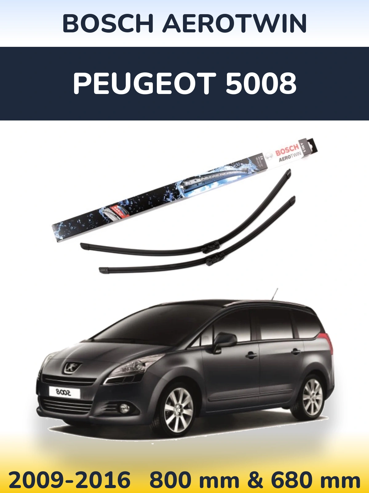 Комплект передніх щіток BOSCH AeroTwin 800 & 680 мм для Peugeot 5008 2009-2016