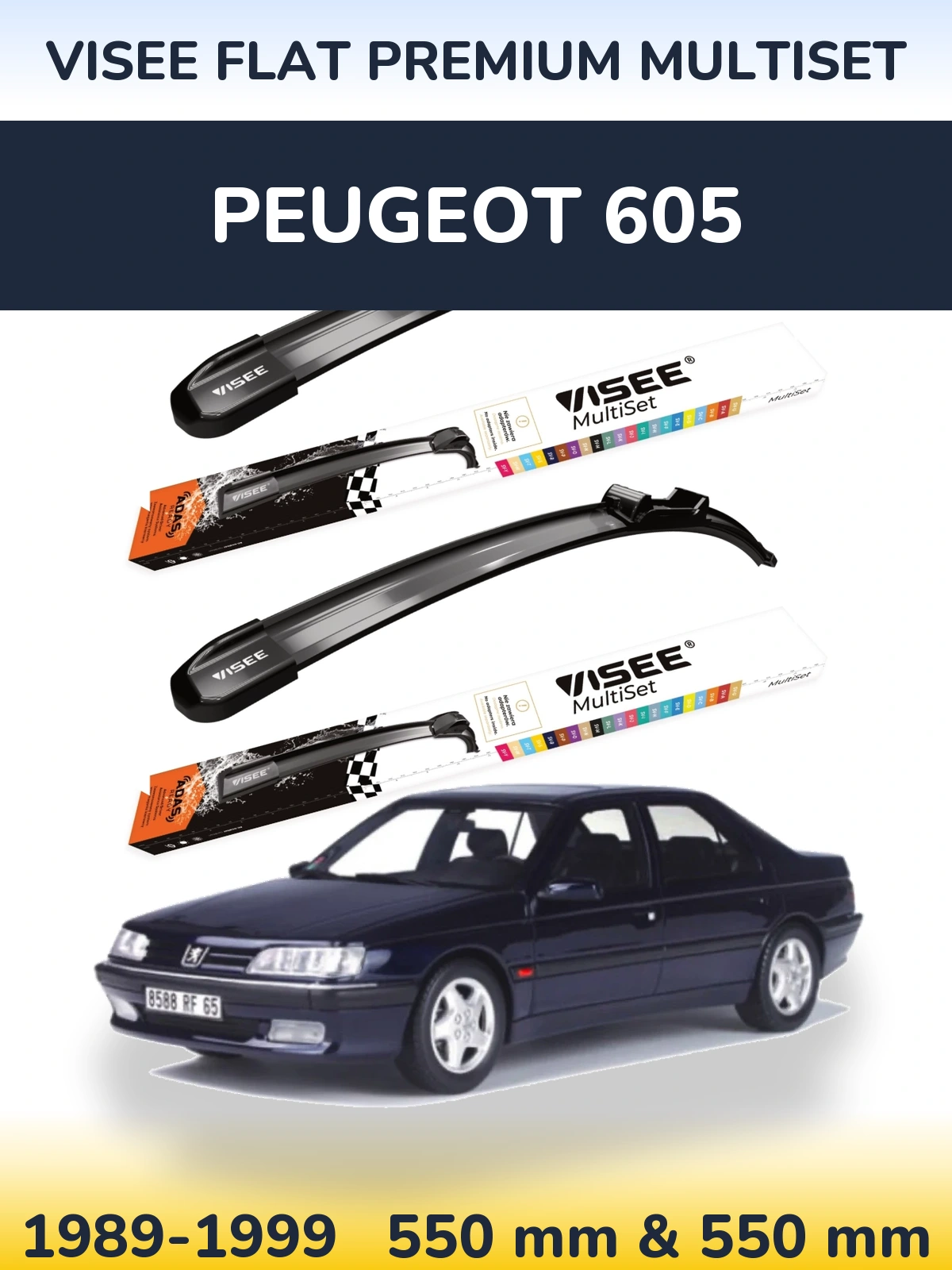 Front wiper blade set VISEE FLAT PREMIUM MultiSet 550 & 550 мм for Peugeot 605 1989-1999