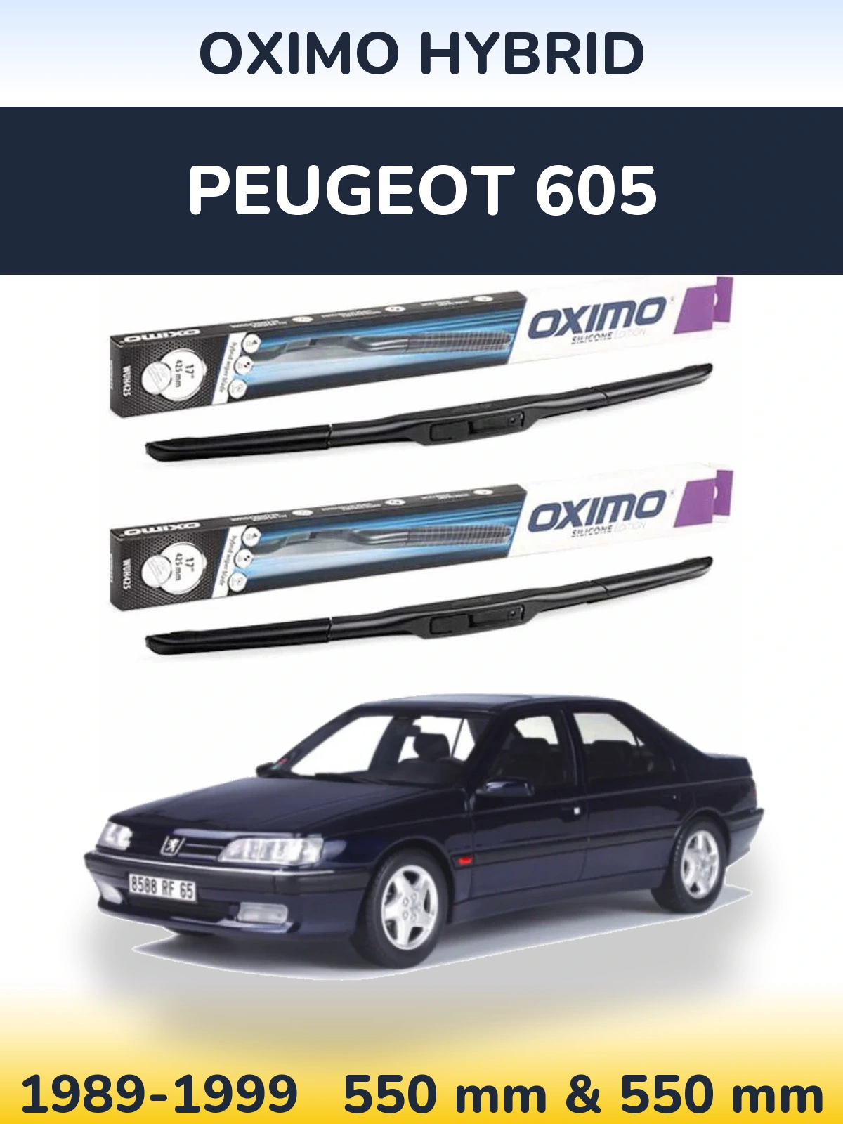 Front wiper blade set Oximo Hybrid 550 & 550 мм for Peugeot 605 1989-1999