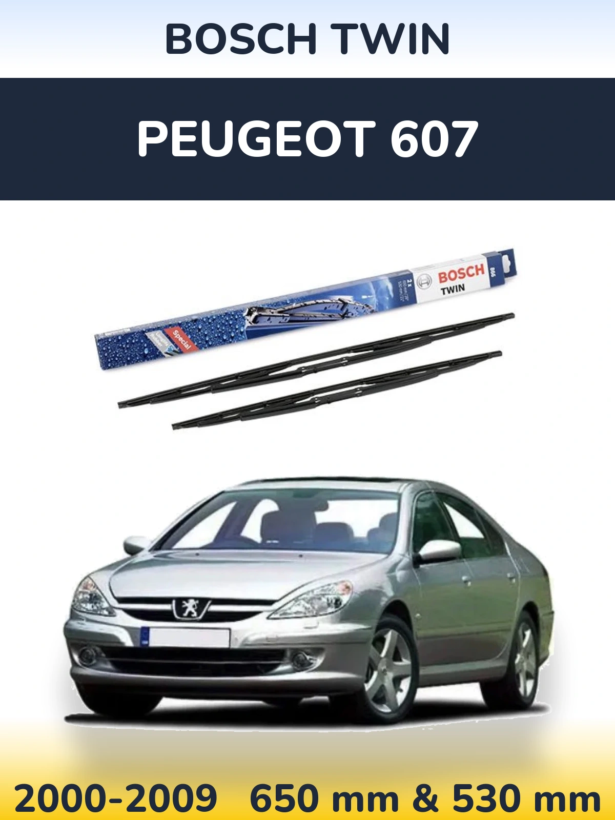 Komplet przednich wycieraczek BOSCH Twin 650 & 530 mm do Peugeot 607 2000-2009