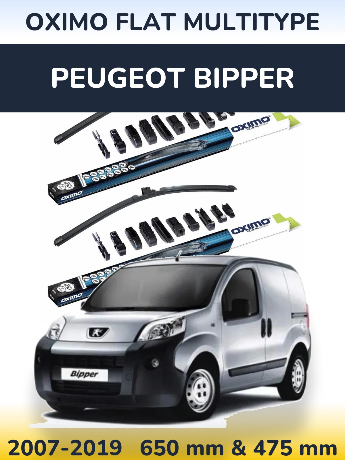 Front wiper blade set Oximo Flat MultiTypee 650 & 475 мм for Peugeot Bipper 2007-2019