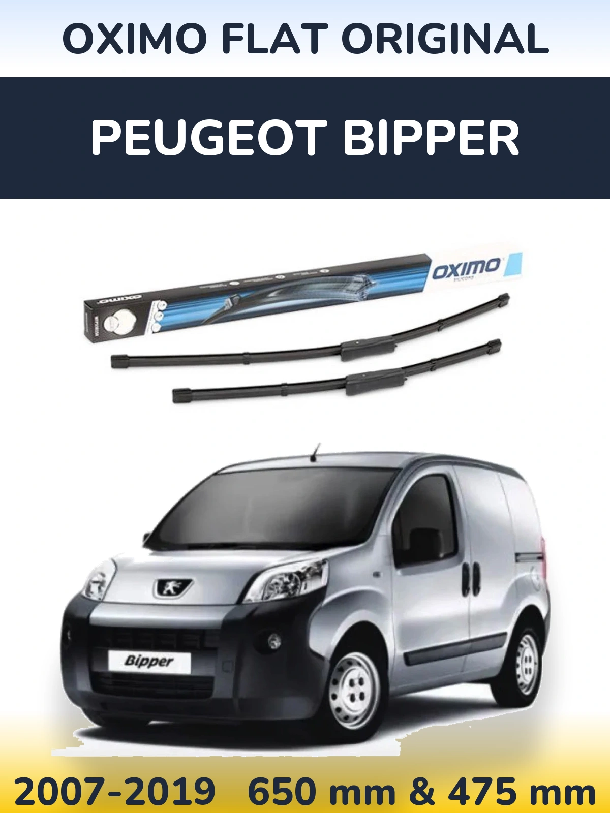 Front wiper blade set Oximo Flat Original 650 & 475 мм for Peugeot Bipper 2007-2019