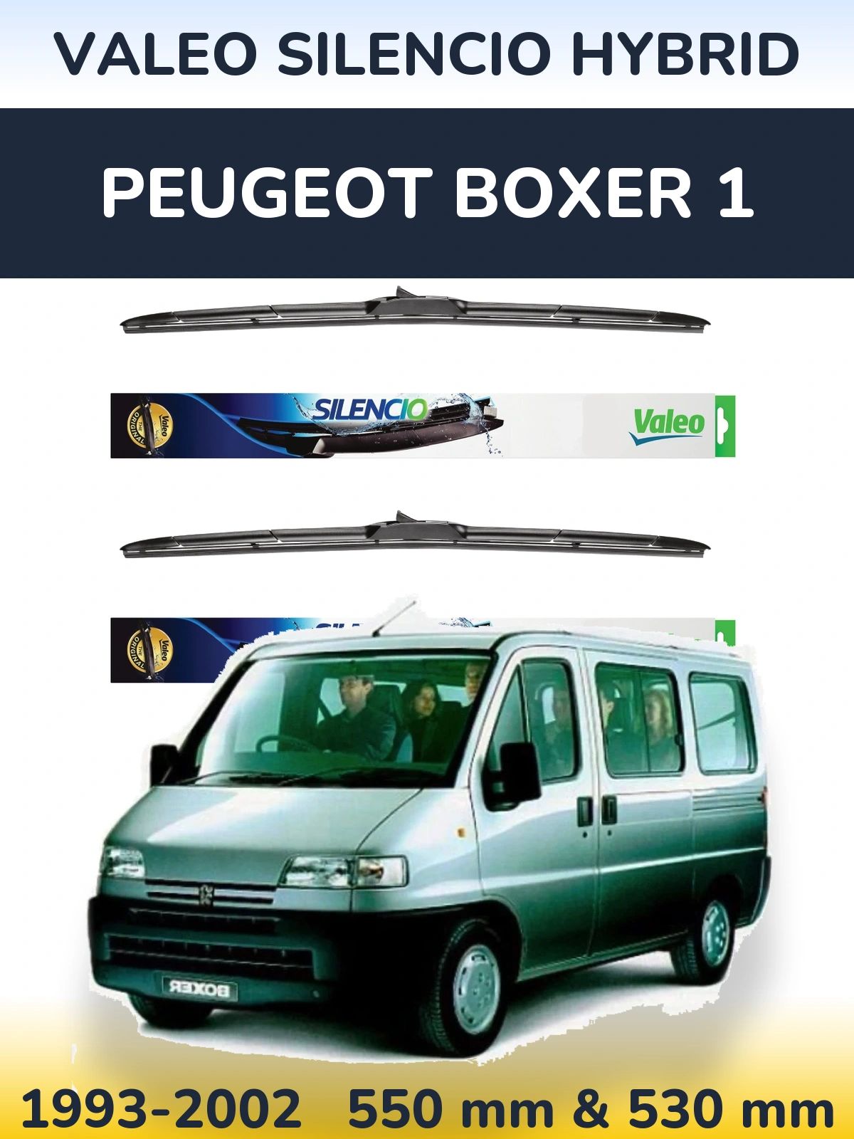 Front wiper blade set Valeo Silencio Hybrid 550 & 530 мм for Peugeot Boxer 1 1993-2002