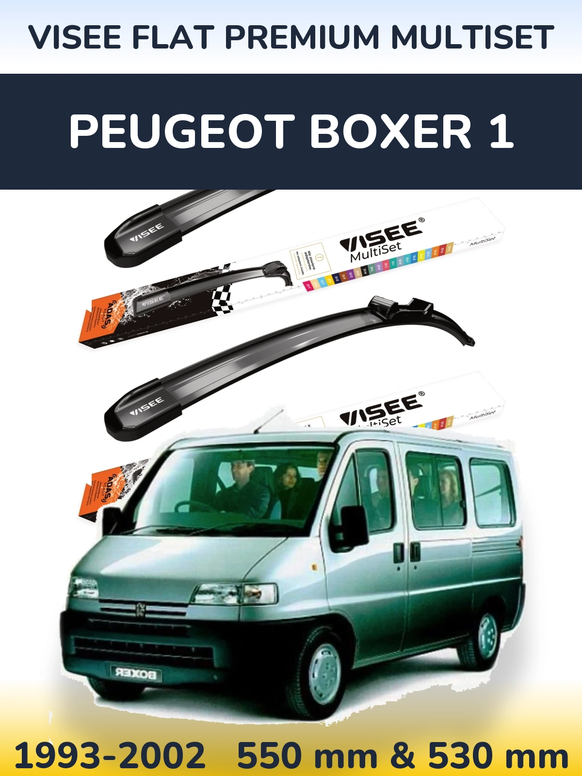 Komplet przednich wycieraczek VISEE FLAT PREMIUM MultiSet 550 & 530 mm do Peugeot Boxer 1 1993-2002