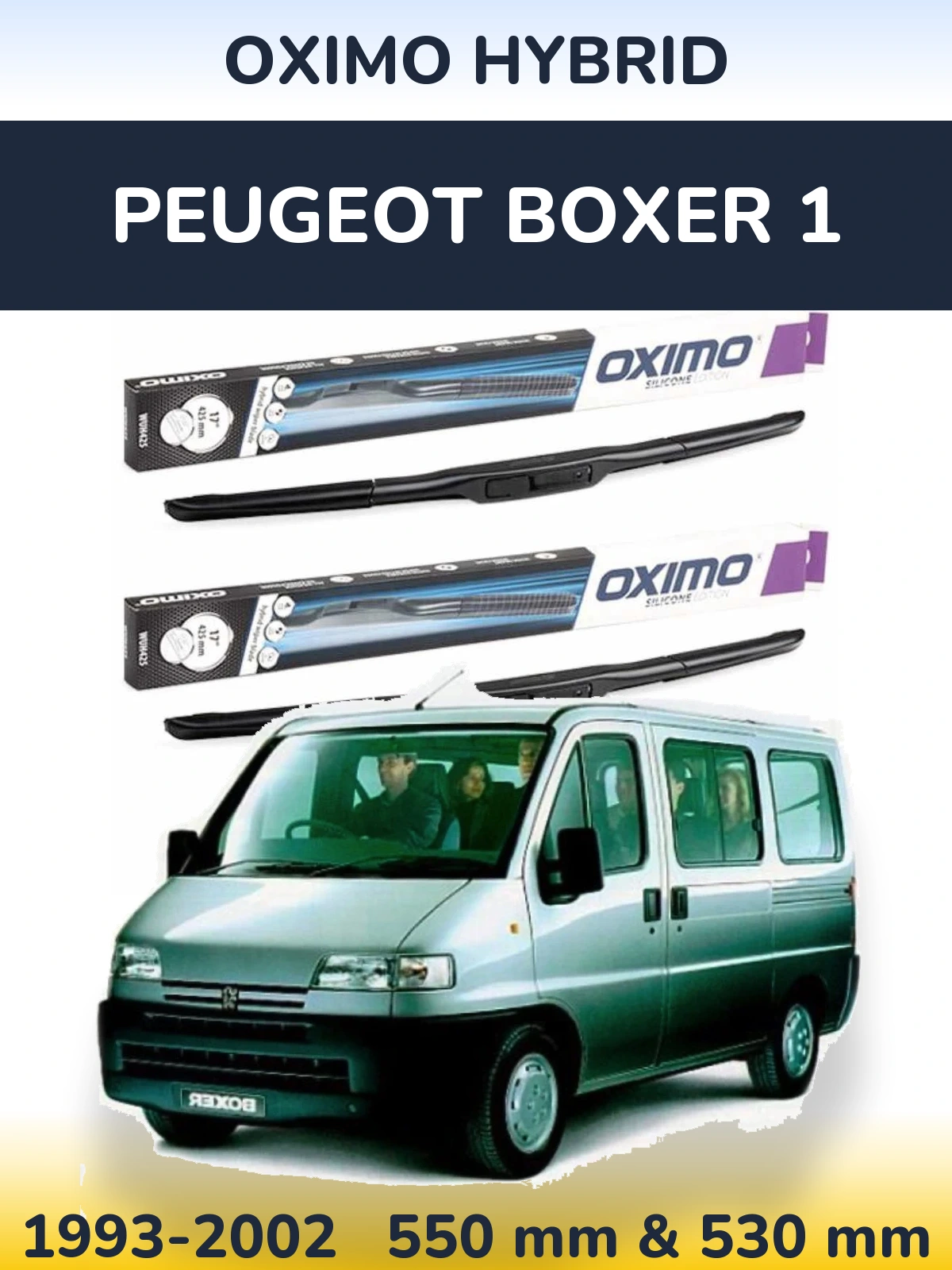 Komplet przednich wycieraczek Oximo Hybrid 550 & 530 mm do Peugeot Boxer 1 1993-2002