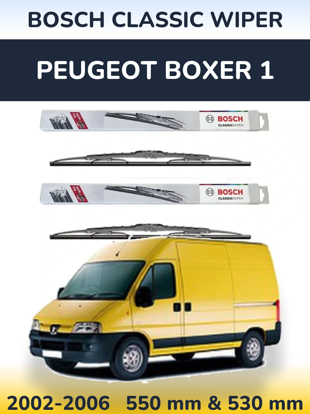 Комплект передних дворников BOSCH Classic Wiper 550 & 530 мм для Peugeot Boxer 1 2002-2006