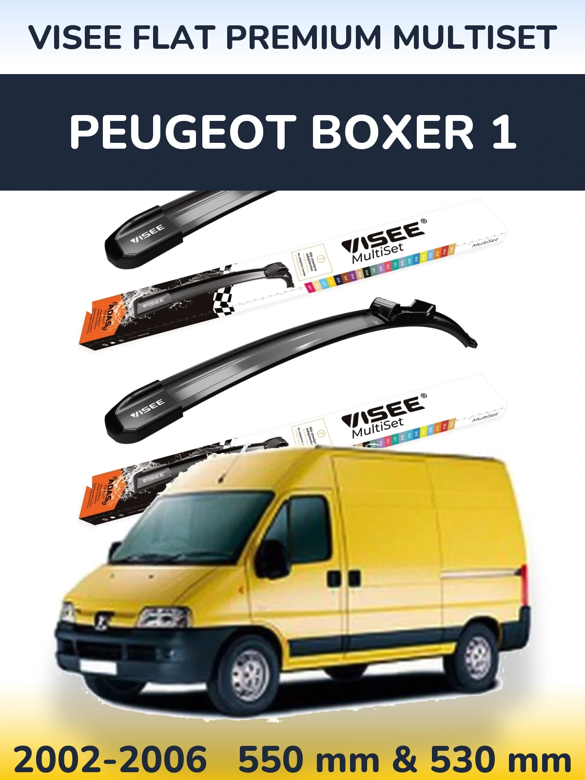 Комплект передних дворников VISEE FLAT PREMIUM MultiSet 550 & 530 мм для Peugeot Boxer 1 2002-2006