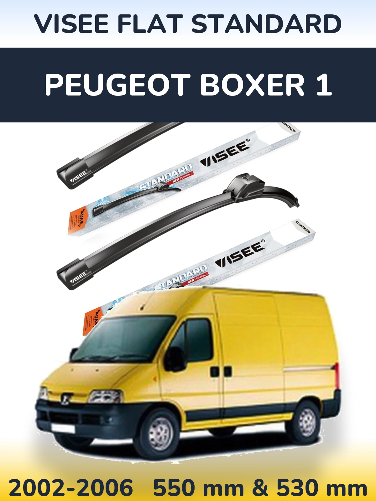 Комплект передних дворников VISEE FLAT STANDARD 550 & 530 мм для Peugeot Boxer 1 2002-2006