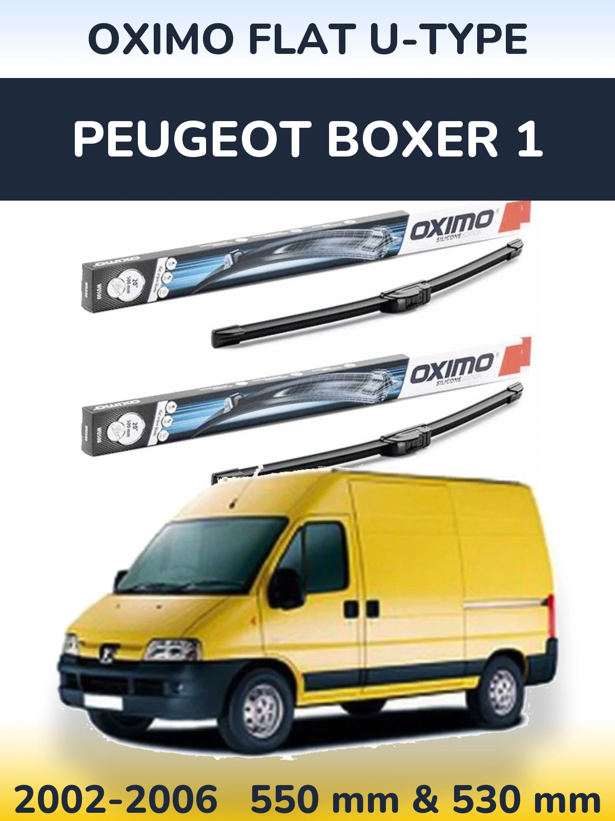 Комплект передних дворников Oximo Flat U-type 550 & 530 мм для Peugeot Boxer 1 2002-2006