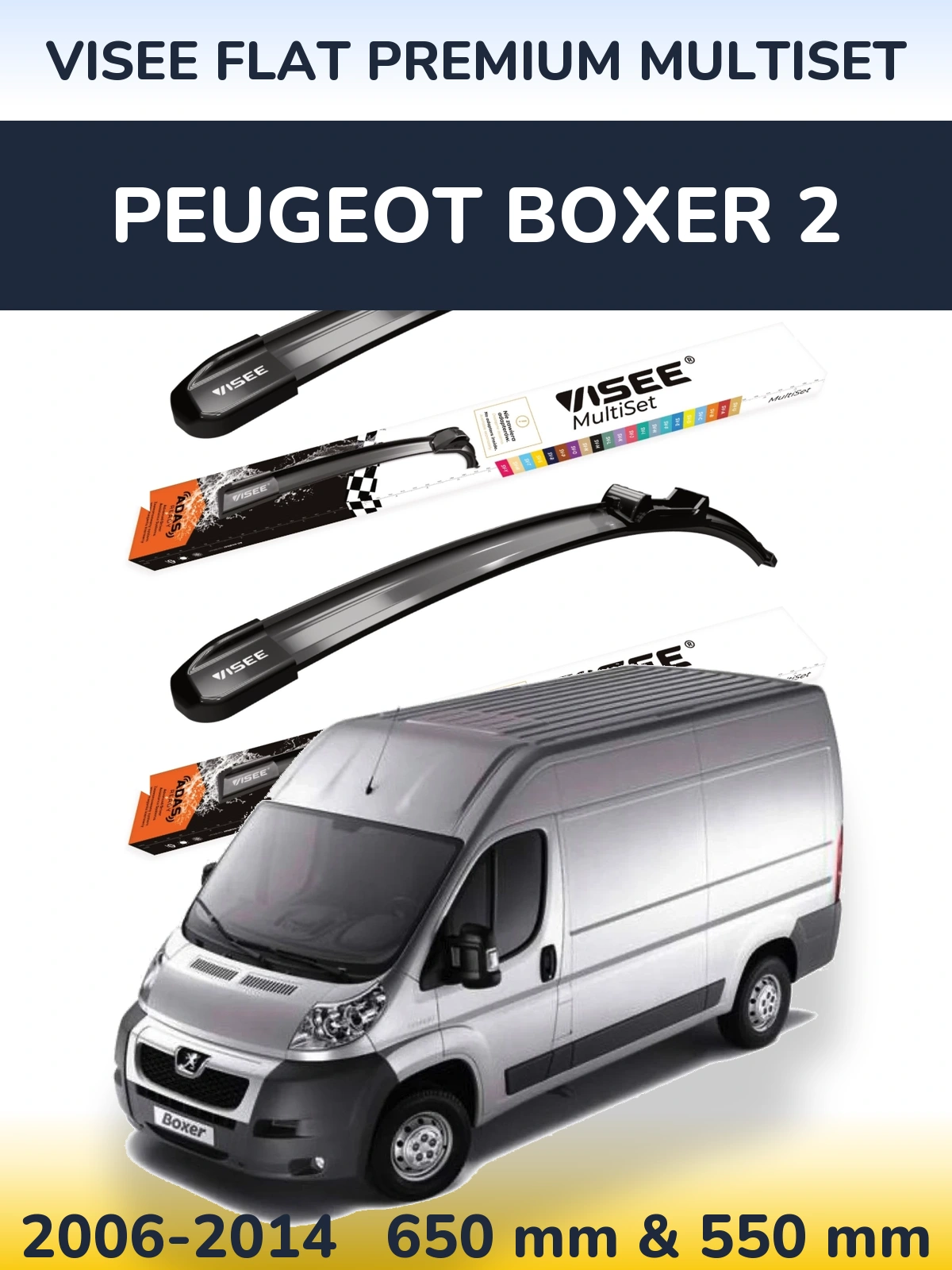 Front wiper blade set VISEE FLAT PREMIUM MultiSet 650 & 550 мм for Peugeot Boxer 2 2006-2014