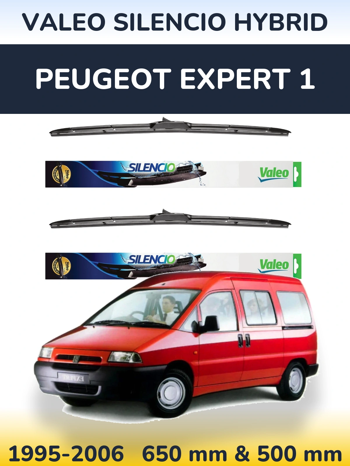 Комплект передніх щіток Valeo Silencio Hybrid 650 & 500 мм для Peugeot Expert 1 1995-2006