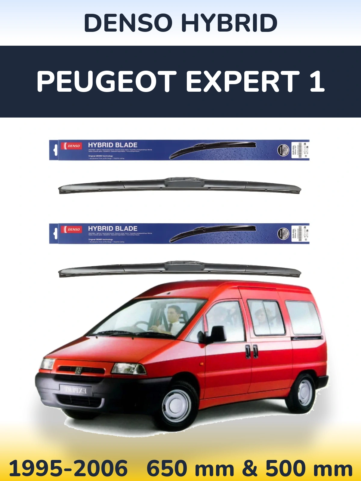 Front wiper blade set Denso Hybrid 650 & 500 мм for Peugeot Expert 1 1995-2006