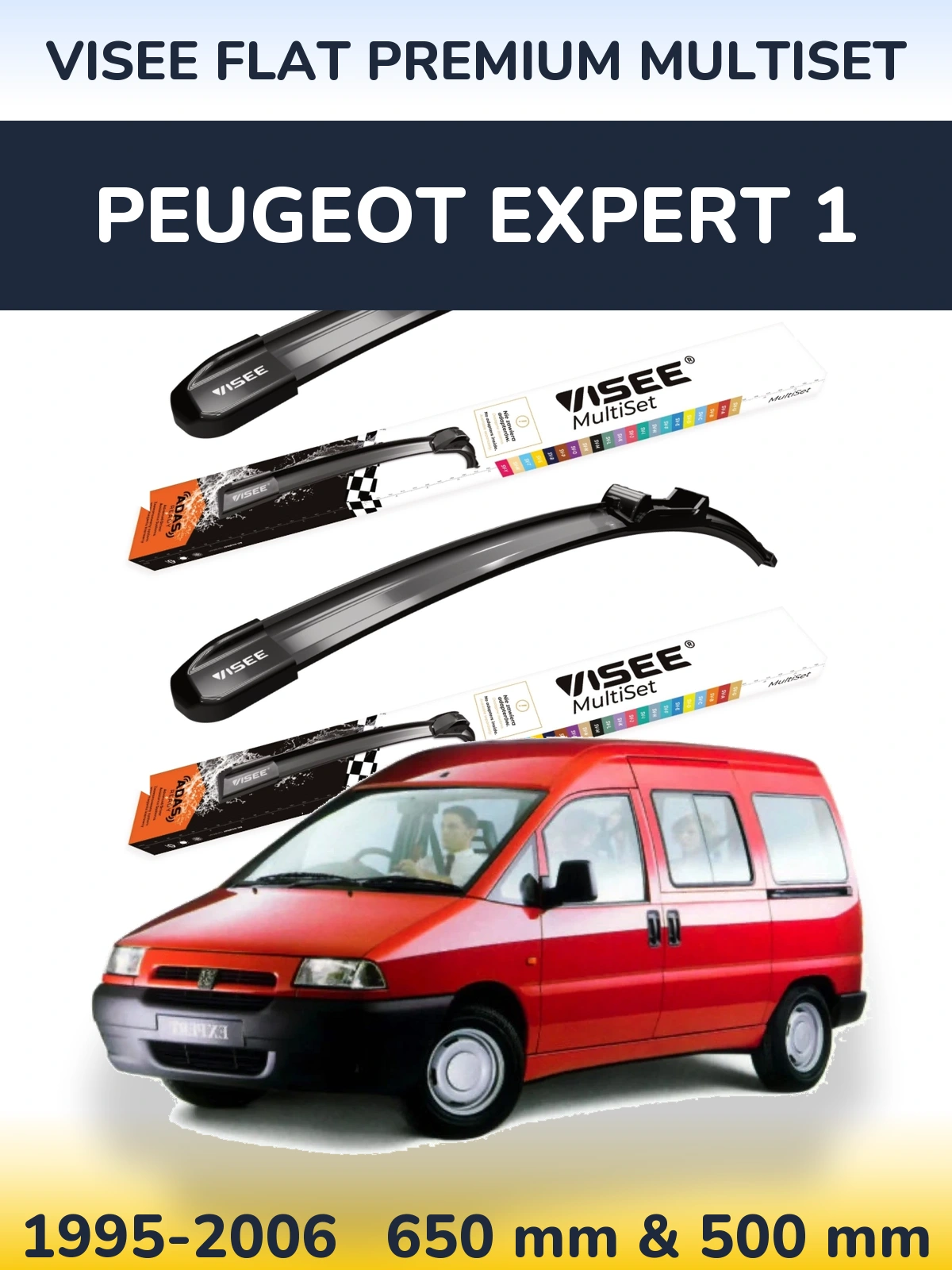 Front wiper blade set VISEE FLAT PREMIUM MultiSet 650 & 500 мм for Peugeot Expert 1 1995-2006