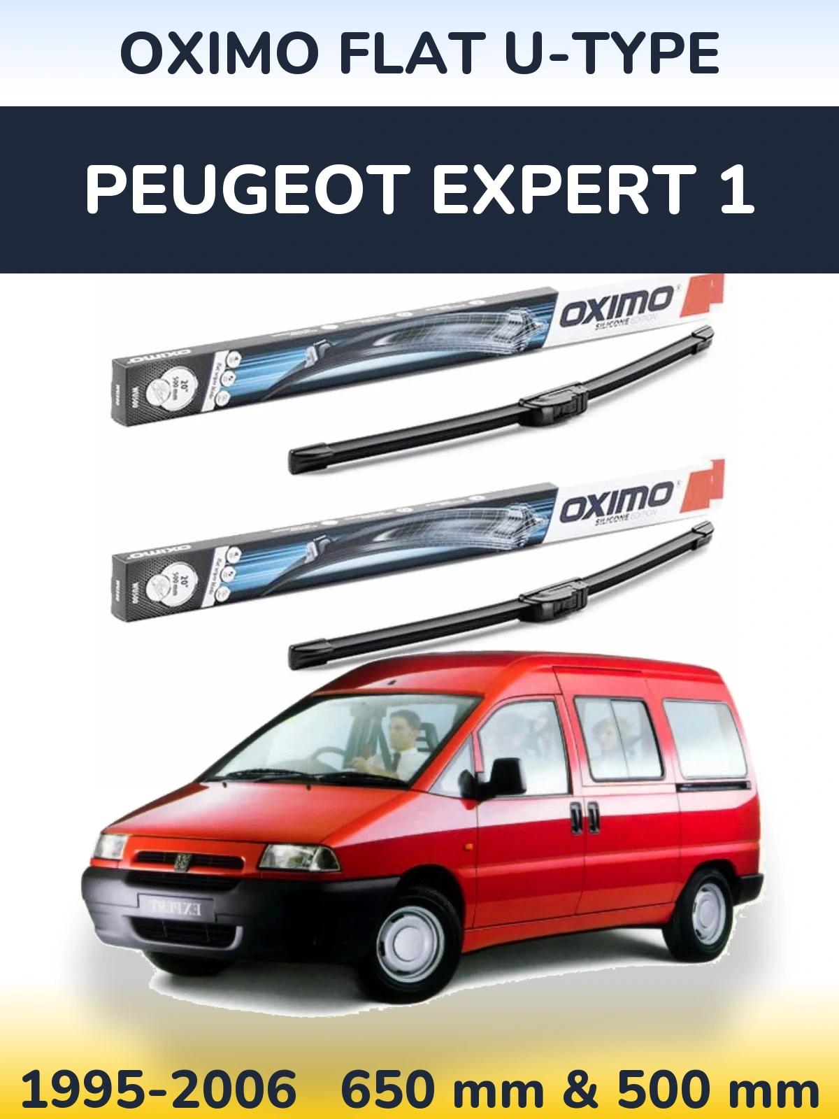 Комплект передніх щіток Oximo Flat U-type 650 & 500 мм для Peugeot Expert 1 1995-2006