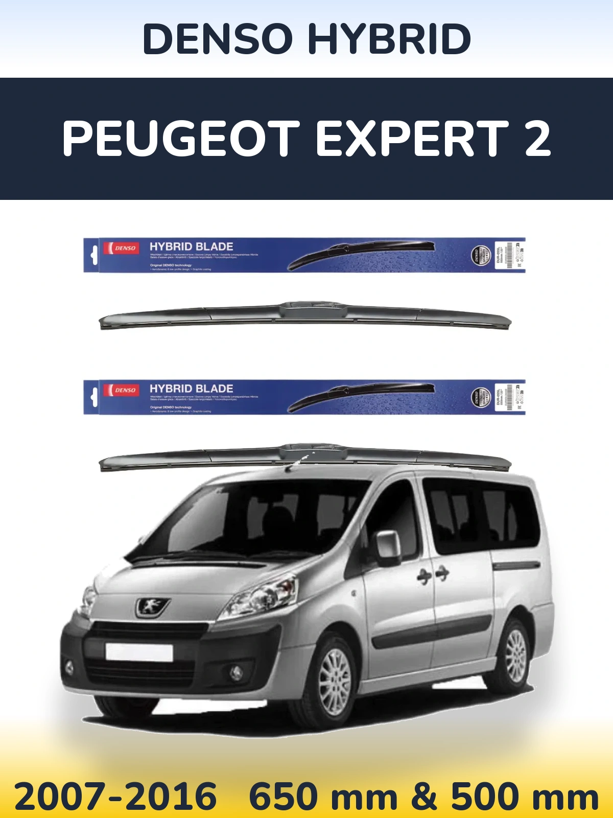 Front wiper blade set Denso Hybrid 650 & 500 мм for Peugeot Expert 2 2007-2016