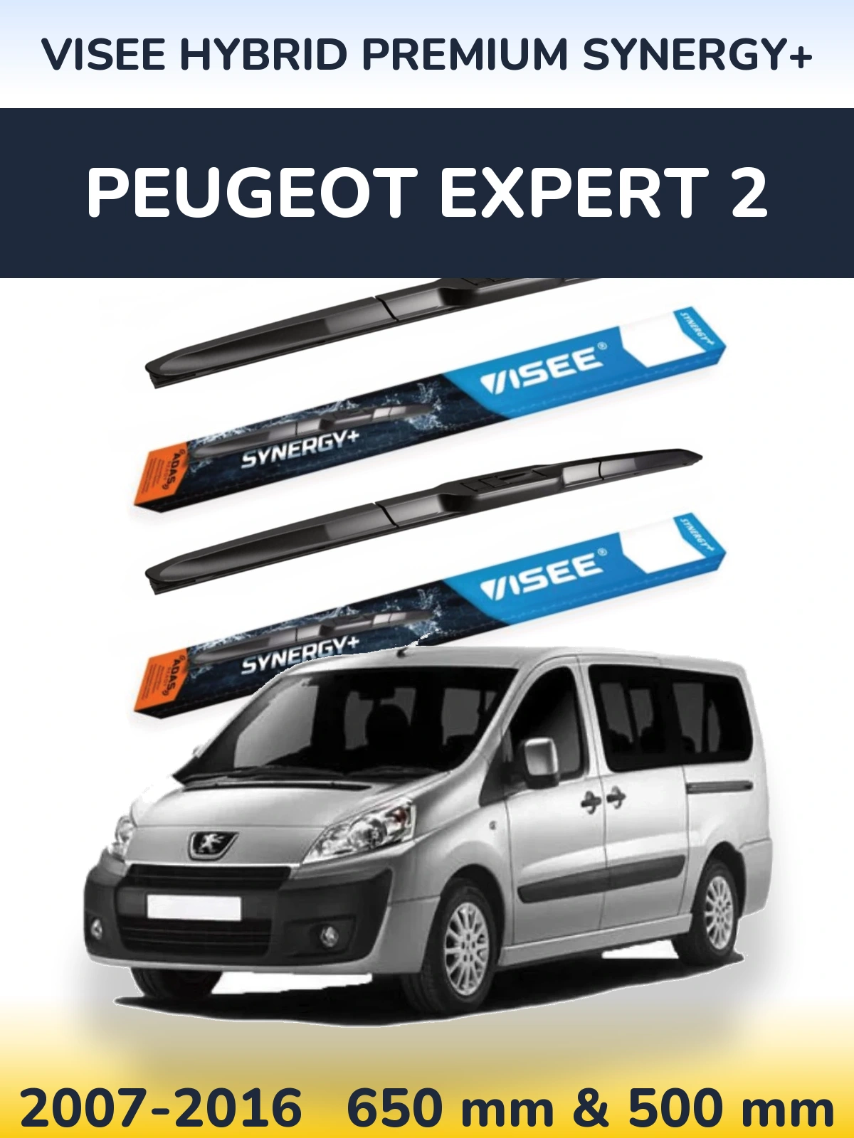 Front wiper blade set VISEE HYBRID PREMIUM SYNERGY+ 650 & 500 мм for Peugeot Expert 2 2007-2016