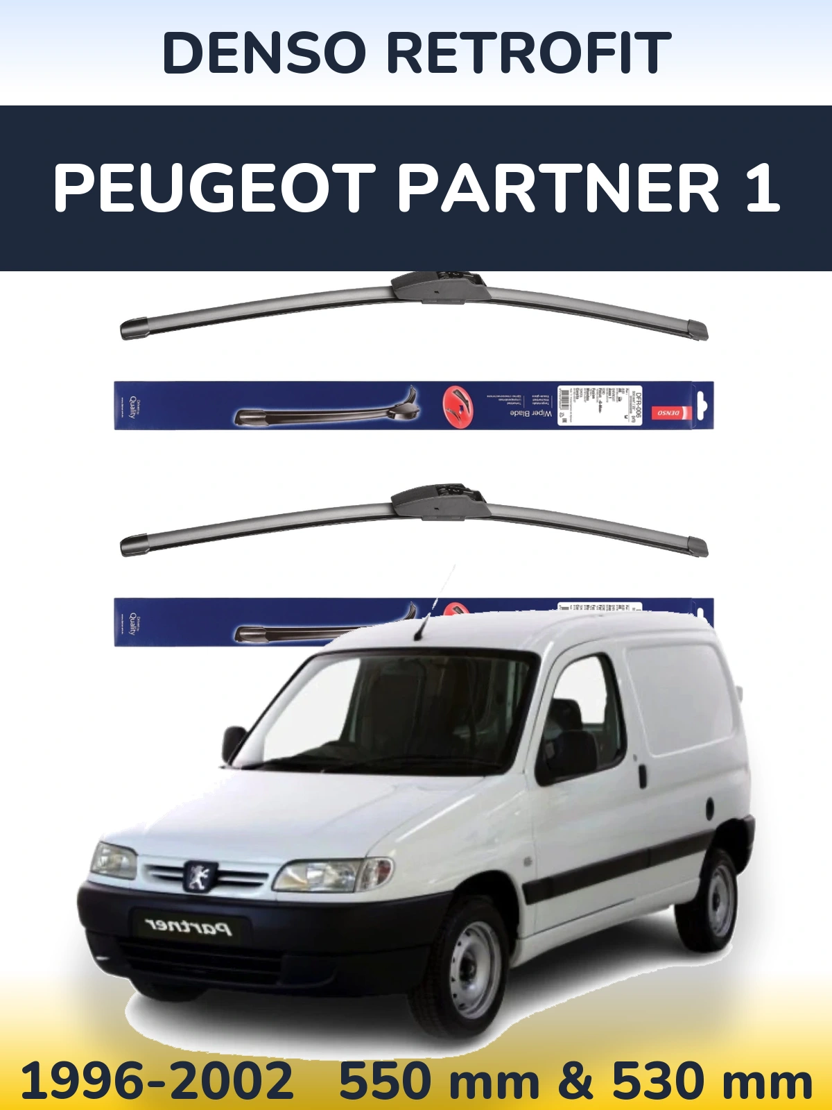 Komplet przednich wycieraczek Denso Retrofit 550 & 530 mm do Peugeot Partner 1 1996-2002