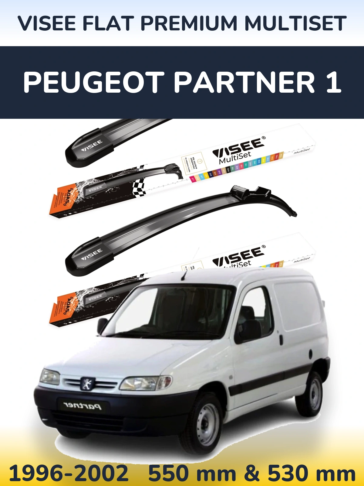 Front wiper blade set VISEE FLAT PREMIUM MultiSet 550 & 530 мм for Peugeot Partner 1 1996-2002
