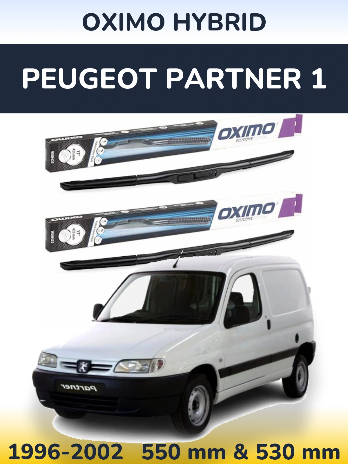 Komplet przednich wycieraczek Oximo Hybrid 550 & 530 mm do Peugeot Partner 1 1996-2002