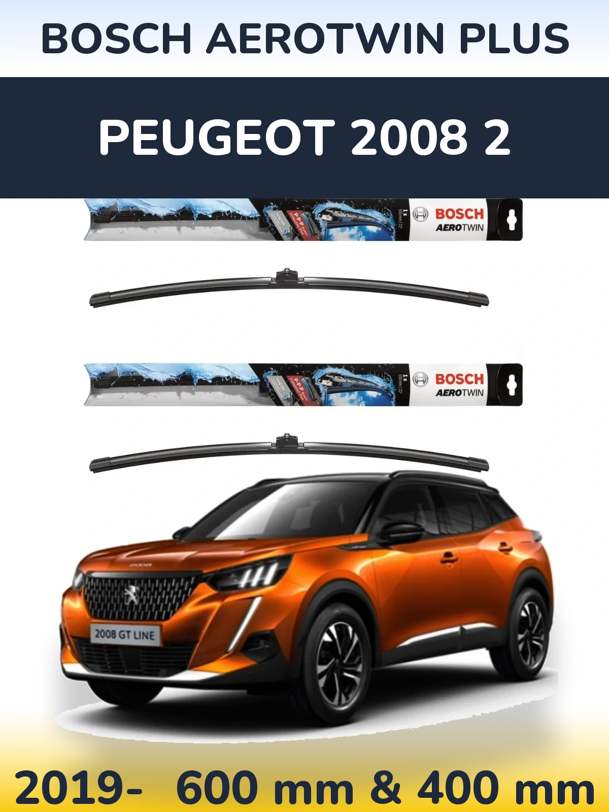Komplet przednich wycieraczek BOSCH AeroTwin Plus 600 & 400 mm do Peugeot 2008 2 2019-2026