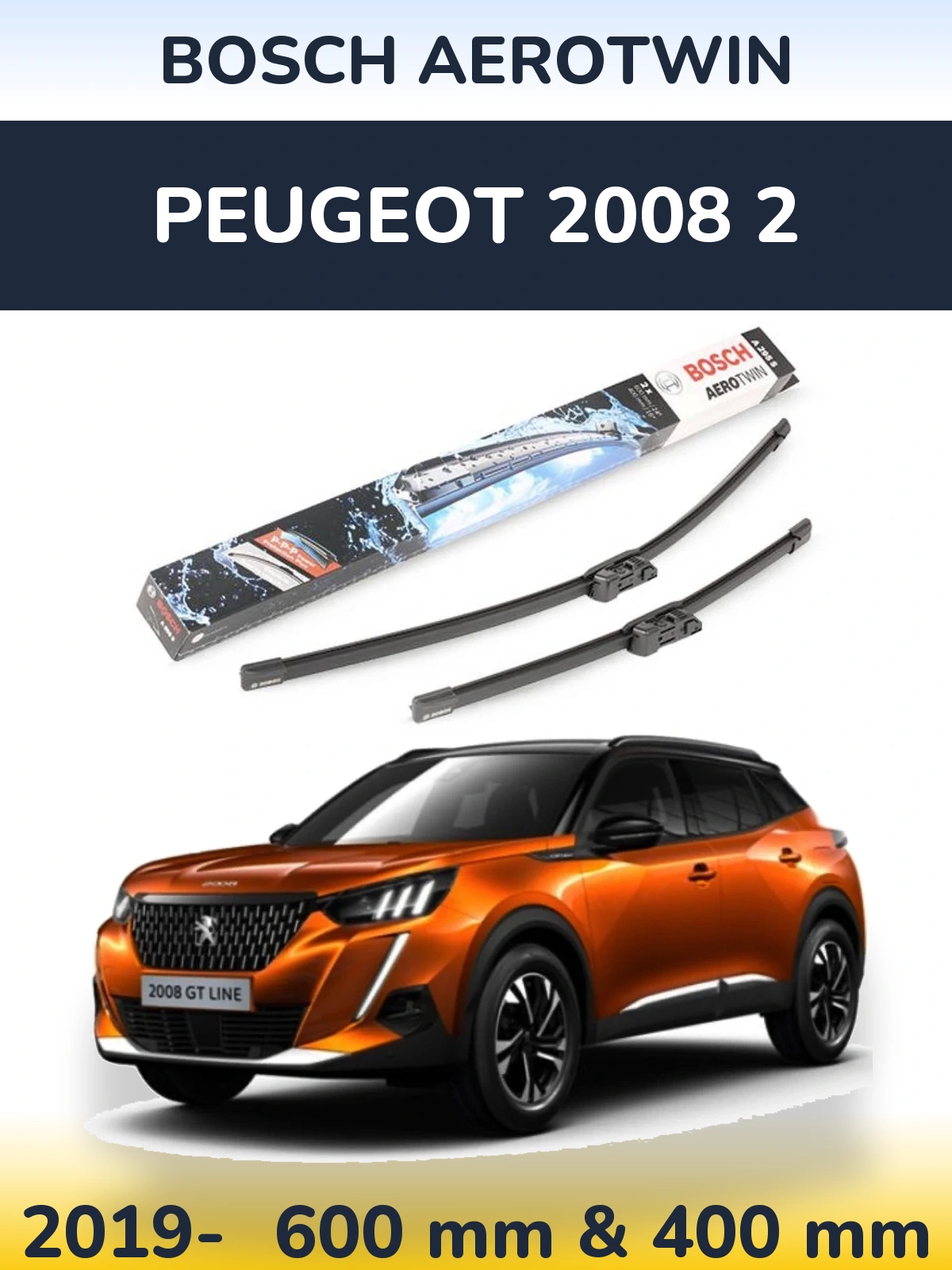 Комплект передних дворников BOSCH AeroTwin 600 & 400 мм для Peugeot 2008 2 2019-2026