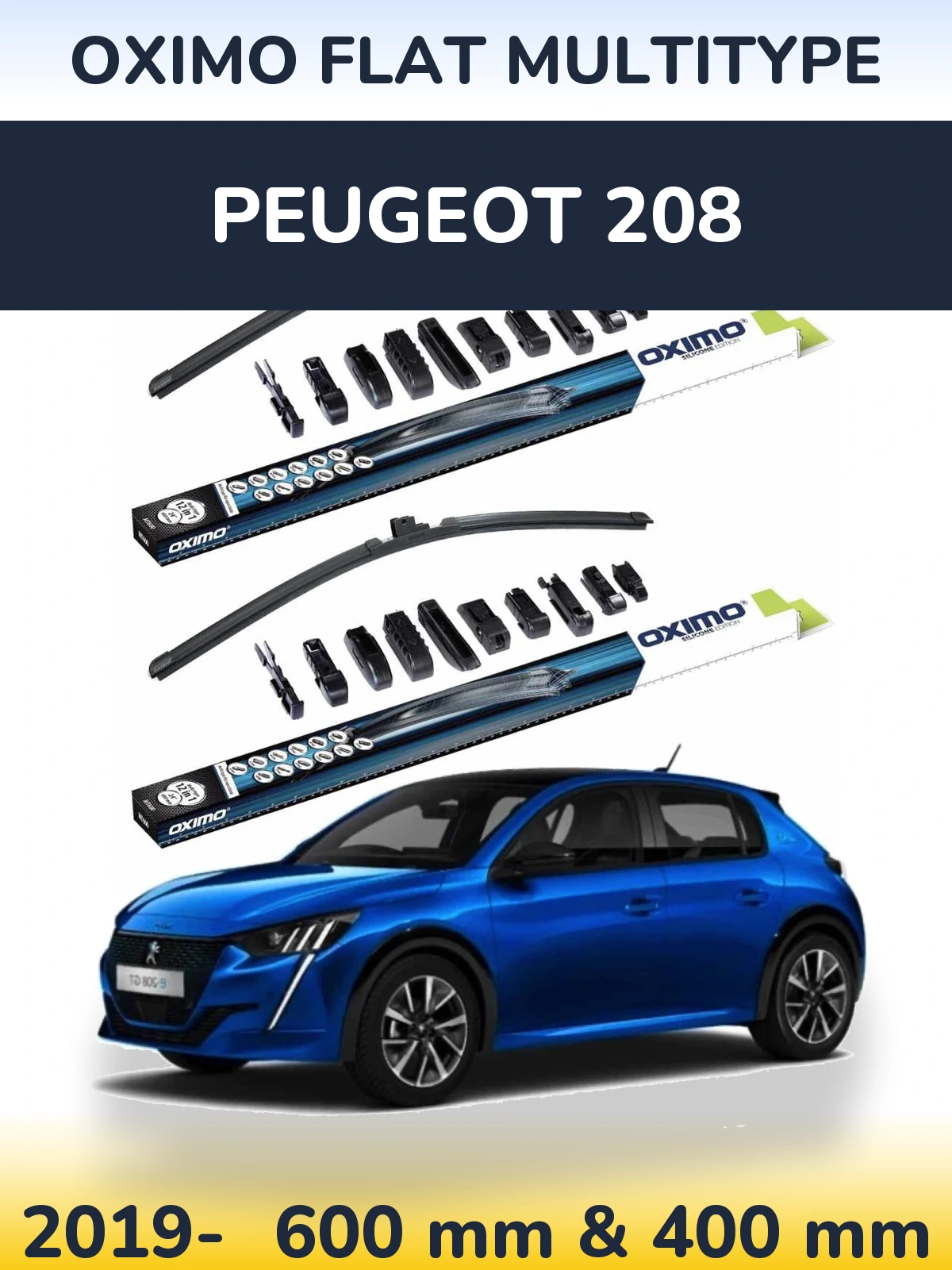 Front wiper blade set Oximo Flat MultiTypee 600 & 400 мм for Peugeot 208 2019-2026
