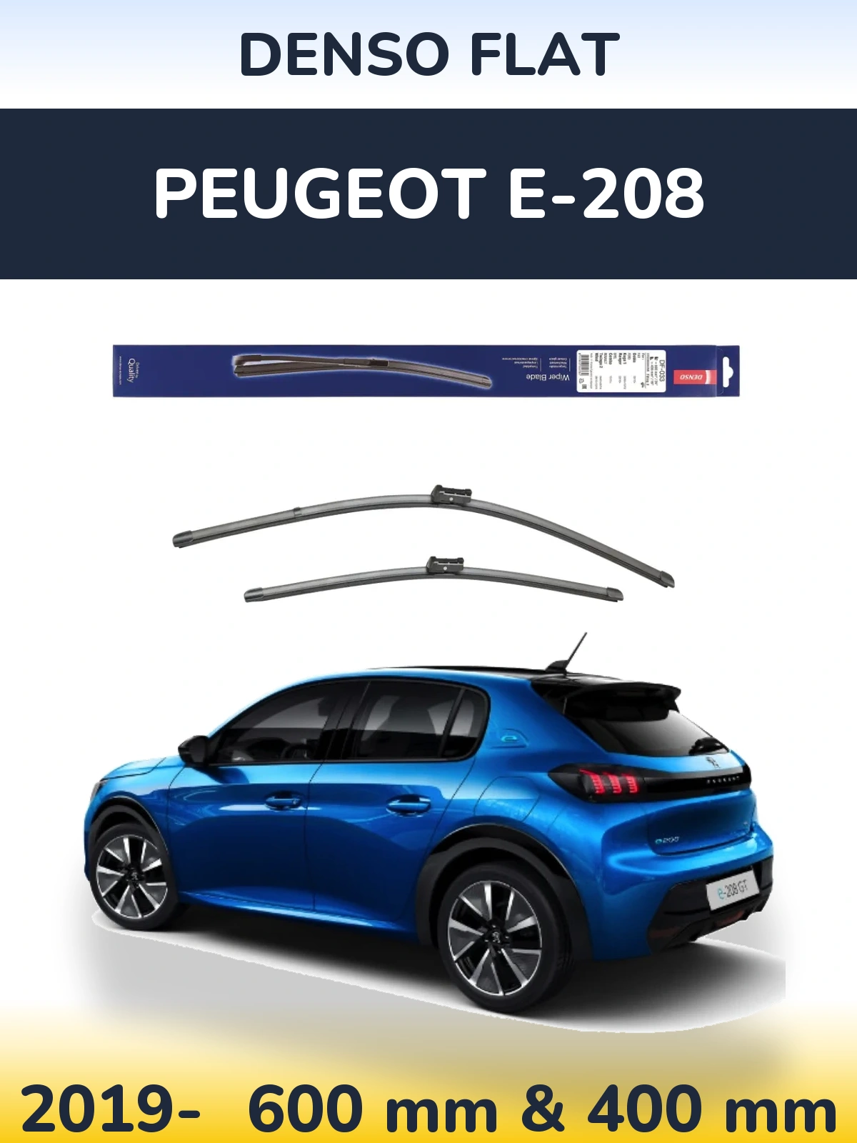Комплект передних дворников Denso Flat 600 & 400 мм для Peugeot e-208 2019-2026
