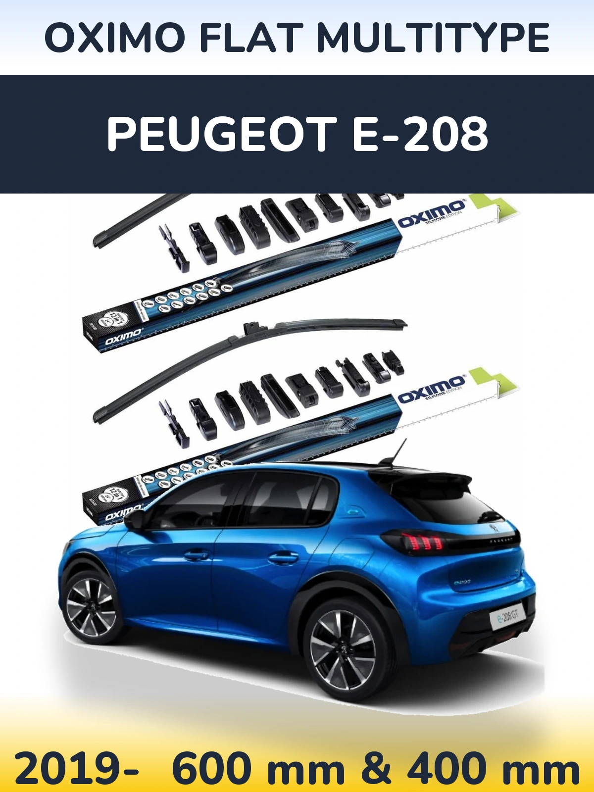 Комплект передніх щіток Oximo Flat MultiТипe 600 & 400 мм для Peugeot e-208 2019-2026