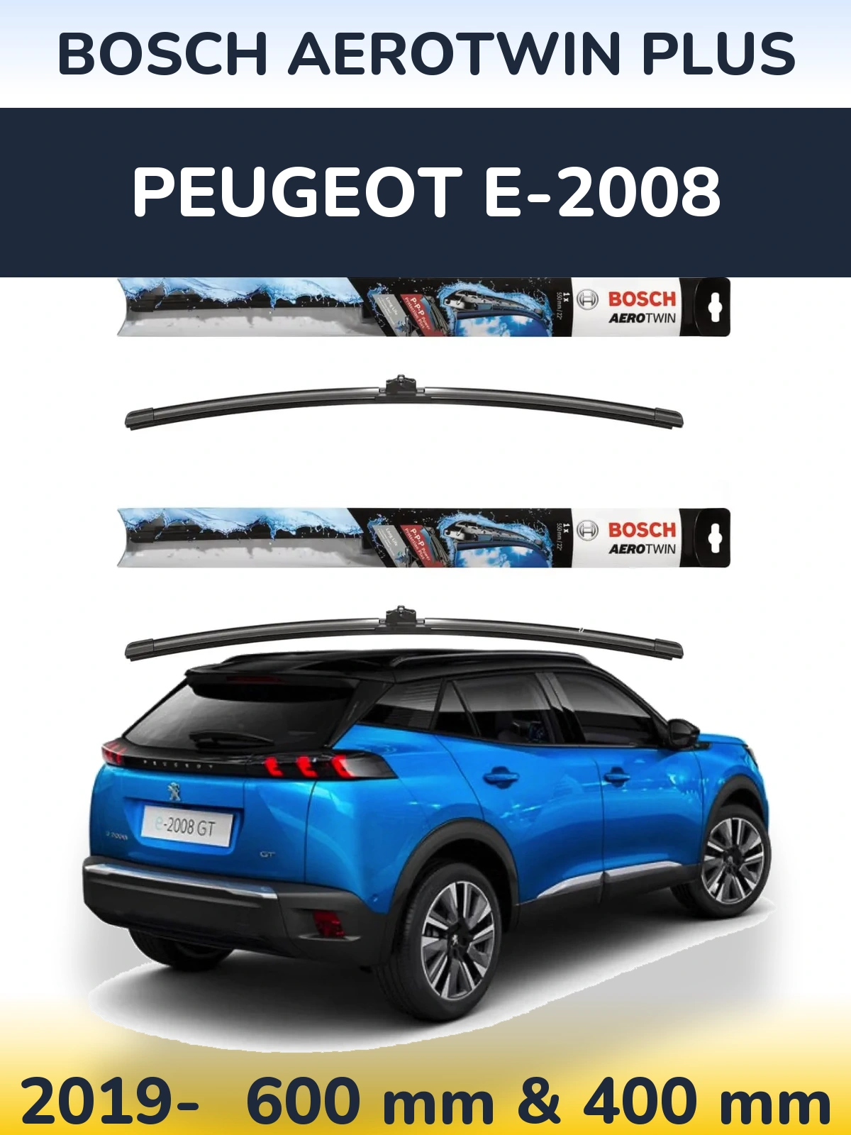 Front wiper blade set BOSCH AeroTwin Plus 600 & 400 мм for Peugeot e-2008 2019-2026