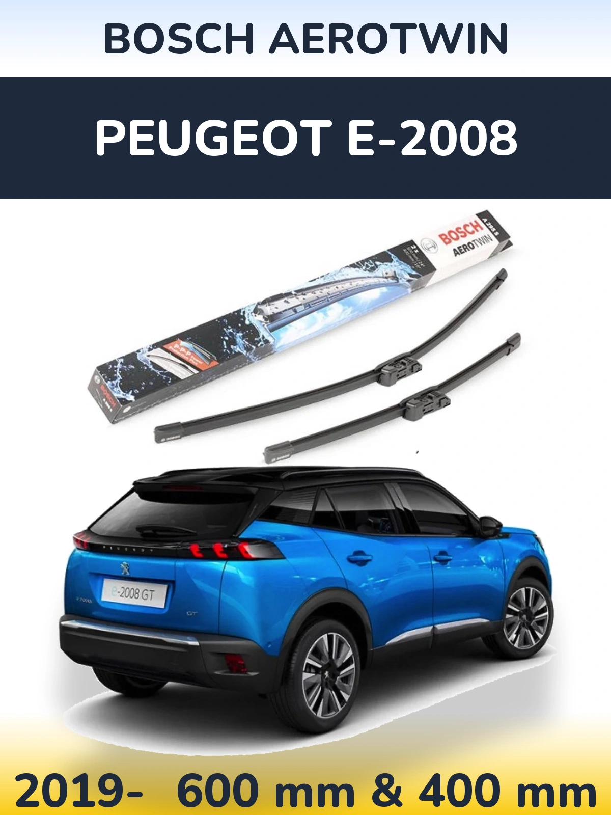 Комплект передних дворников BOSCH AeroTwin 600 & 400 мм для Peugeot e-2008 2019-2026