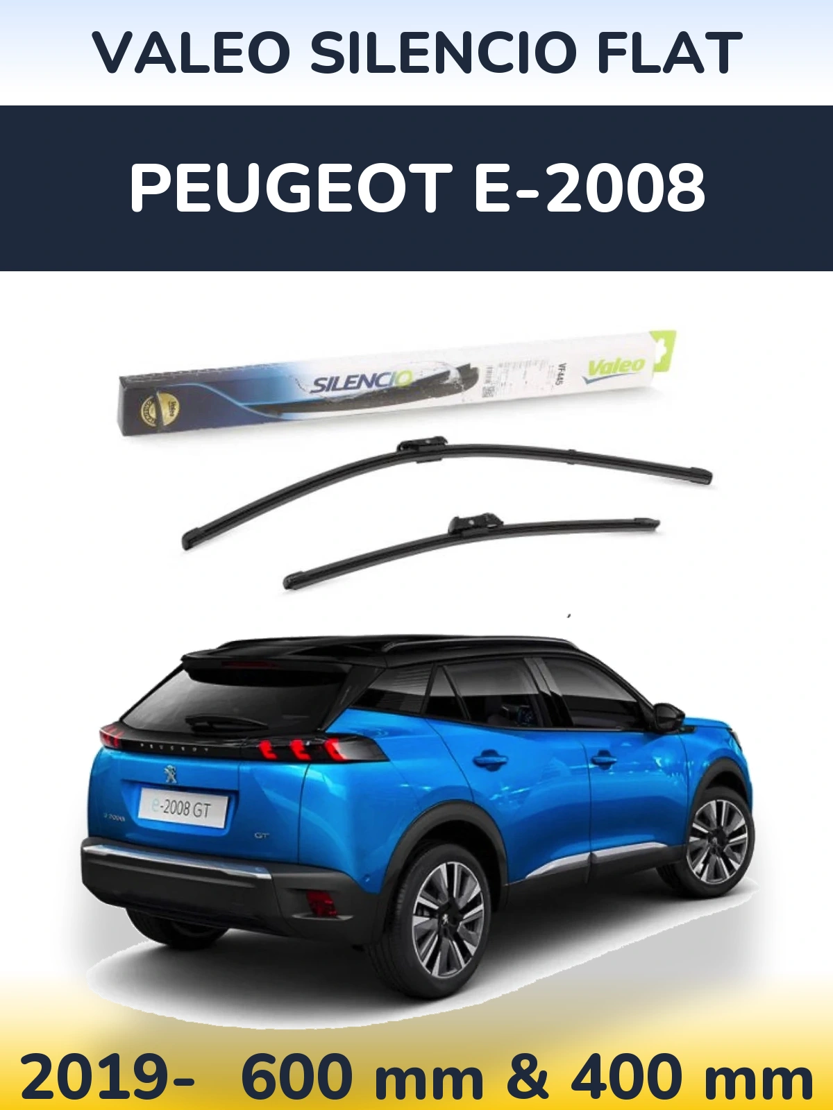 Front wiper blade set Valeo Silencio Flat 600 & 400 мм for Peugeot e-2008 2019-2026