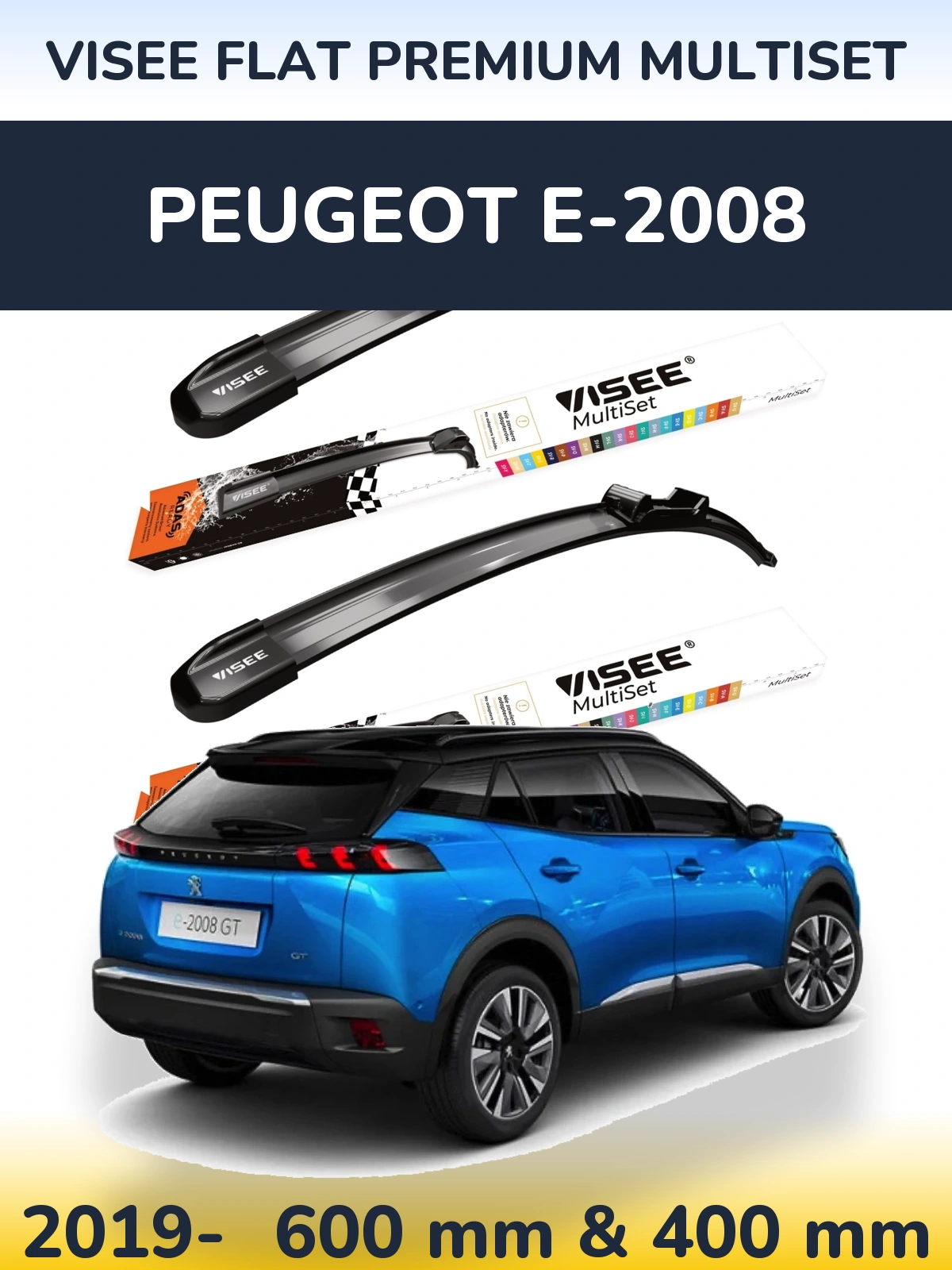 Front wiper blade set VISEE FLAT PREMIUM MultiSet 600 & 400 мм for Peugeot e-2008 2019-2026