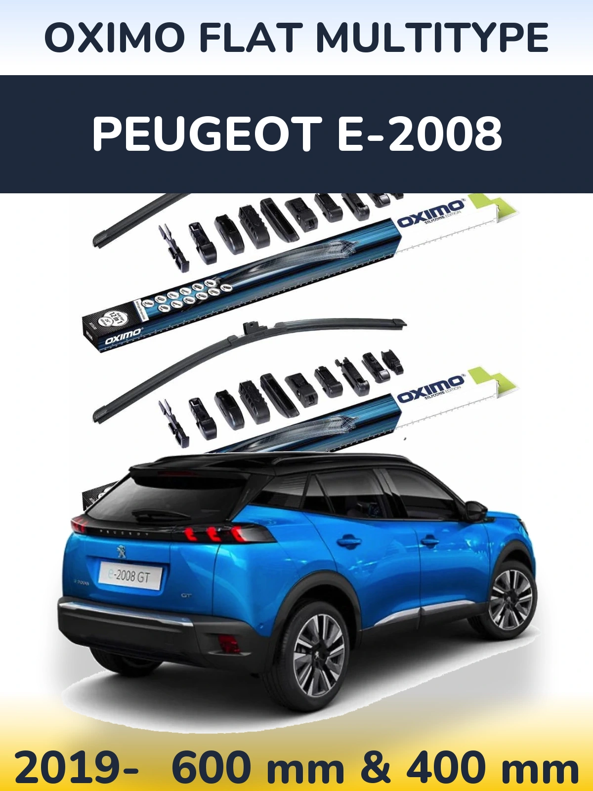 Front wiper blade set Oximo Flat MultiTypee 600 & 400 мм for Peugeot e-2008 2019-2026