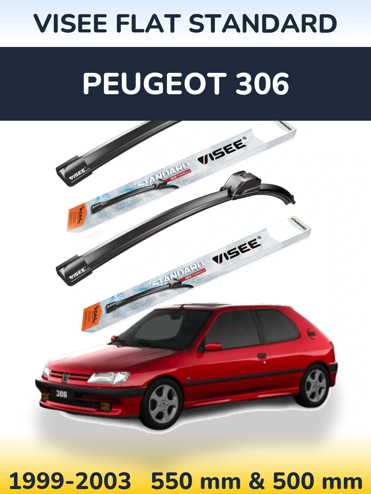 Комплект передних дворников VISEE FLAT STANDARD 550 & 500 мм для Peugeot 306 1999-2003