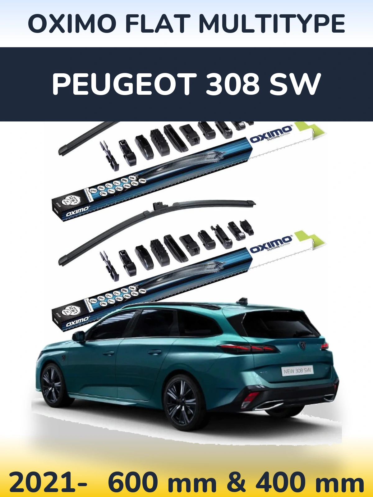 Front wiper blade set Oximo Flat MultiTypee 600 & 400 мм for Peugeot 308 SW 2021-2026