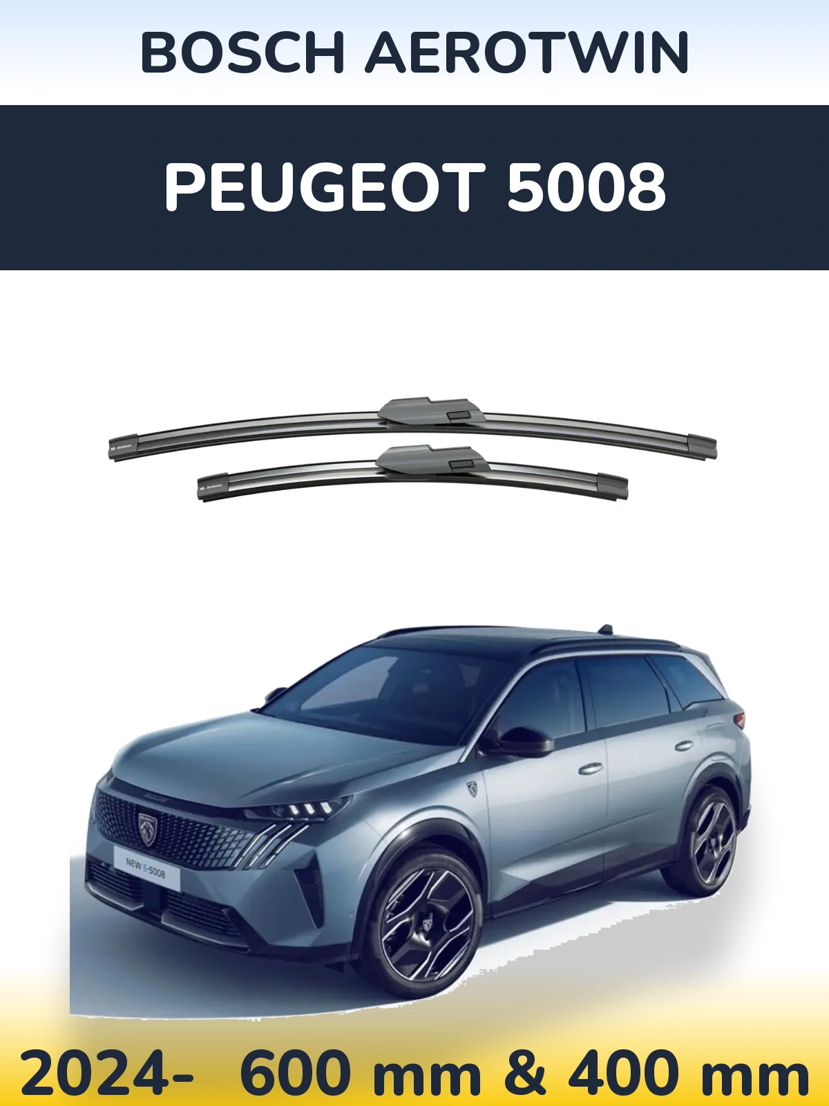 Front wiper blade set BOSCH AeroTwin 600 & 400 mm for Peugeot 5008 2024-2026