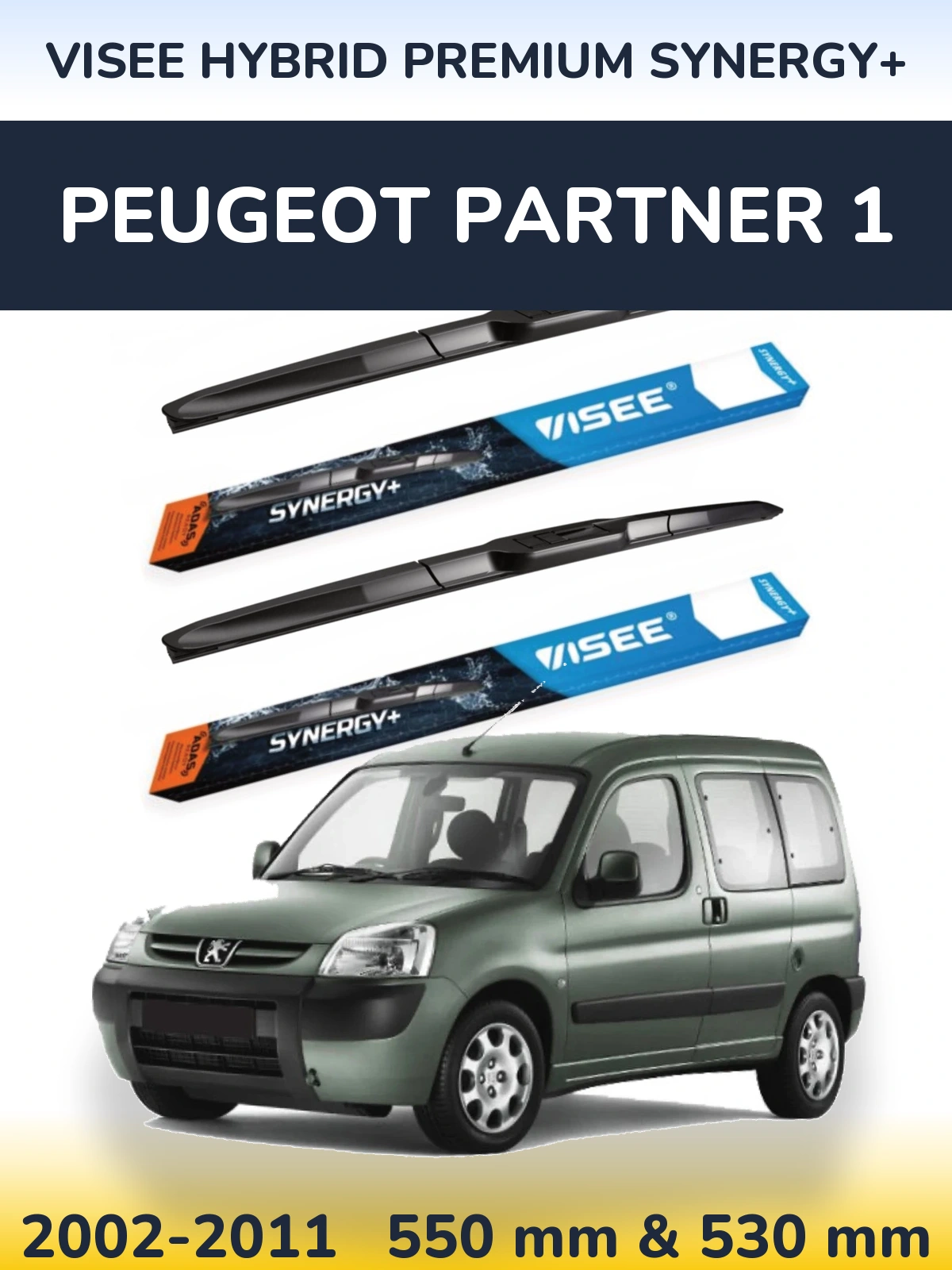 Komplet przednich wycieraczek VISEE HYBRID PREMIUM SYNERGY+ 550 & 530 mm do Peugeot Partner 1 2002-2011