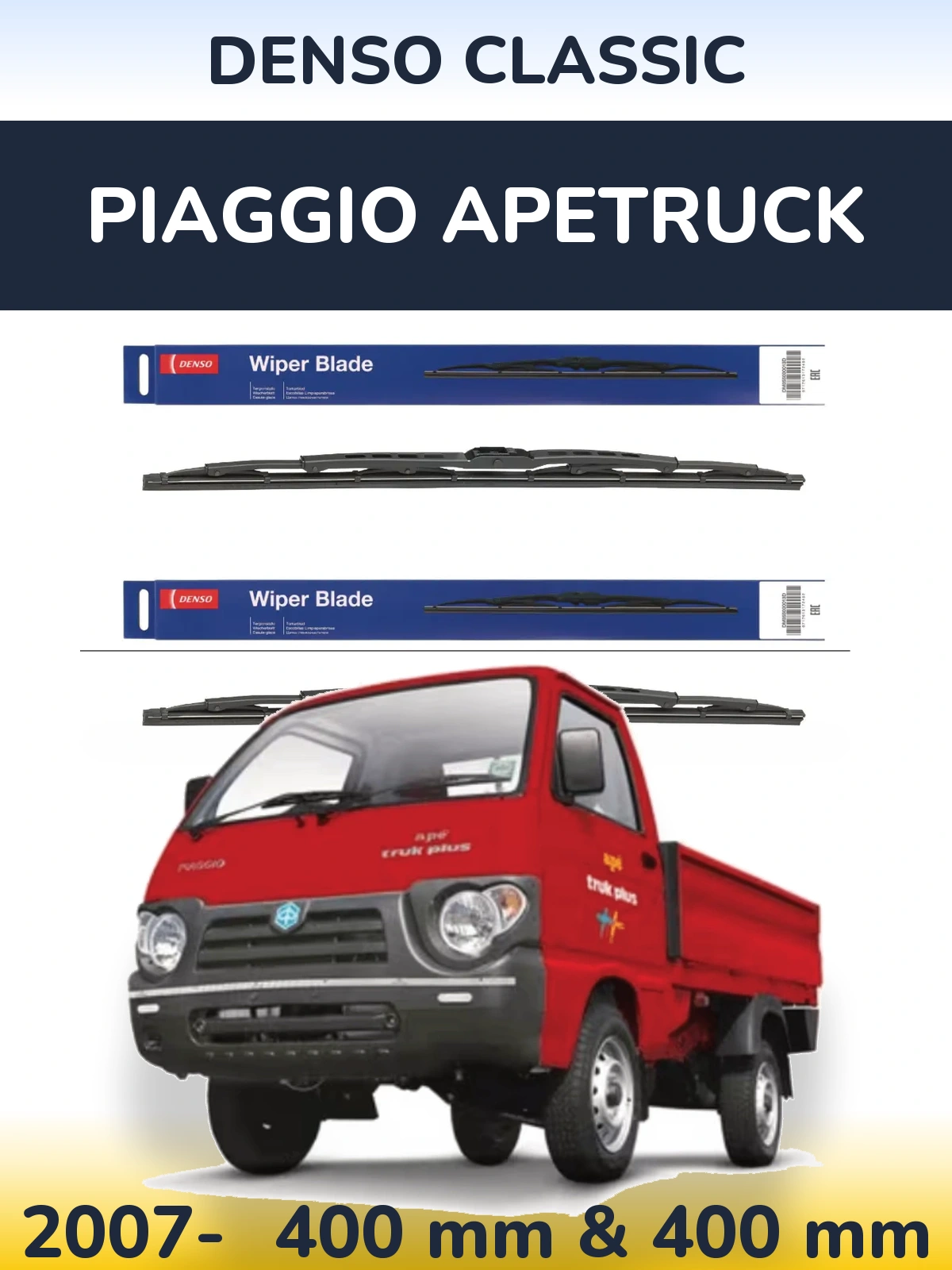 Front wiper blade set Denso Classic 400 & 400 mm for Piaggio Apetruck 2007-2026