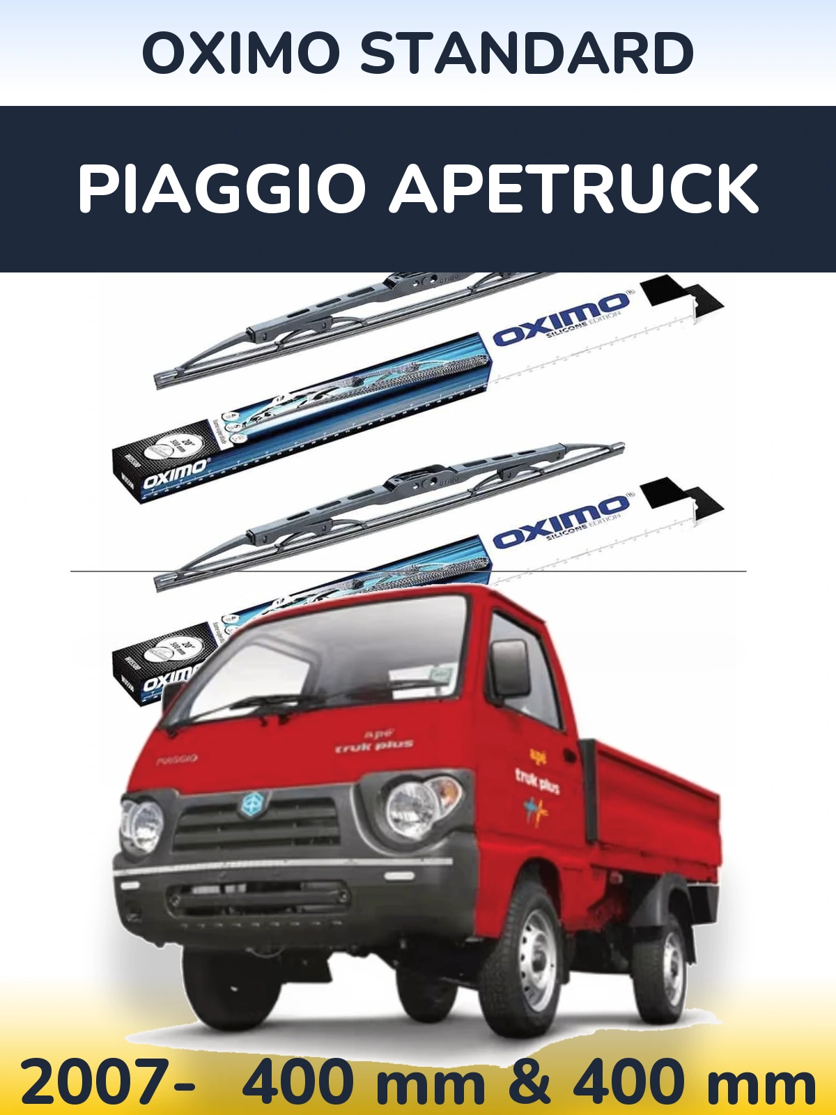 Front wiper blade set Oximo Standard 400 & 400 mm for Piaggio Apetruck 2007-2026