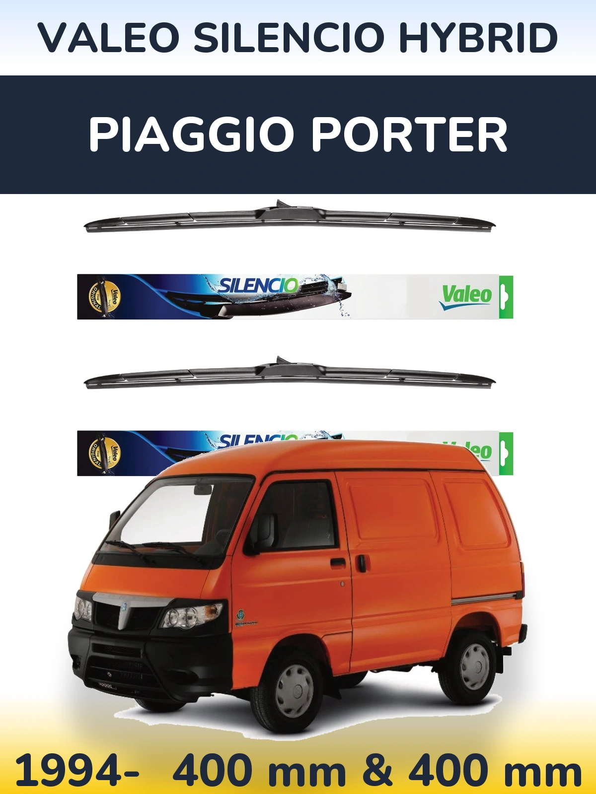 Front wiper blade set Valeo Silencio Hybrid 400 & 400 мм for Piaggio Porter 1994-2026